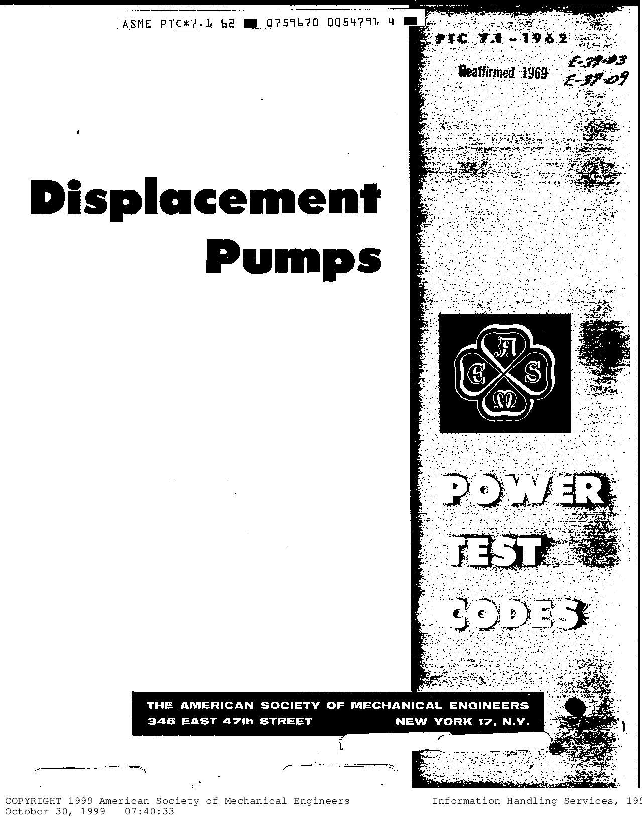 ASME PTC 7.1-1962(R1969)封面图