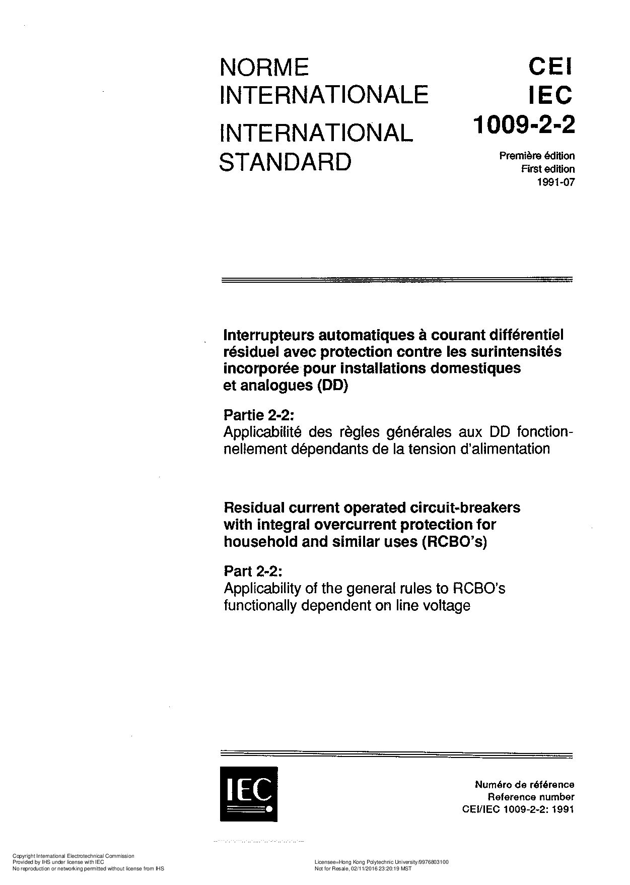 IEC 61009-2-2:1991封面图