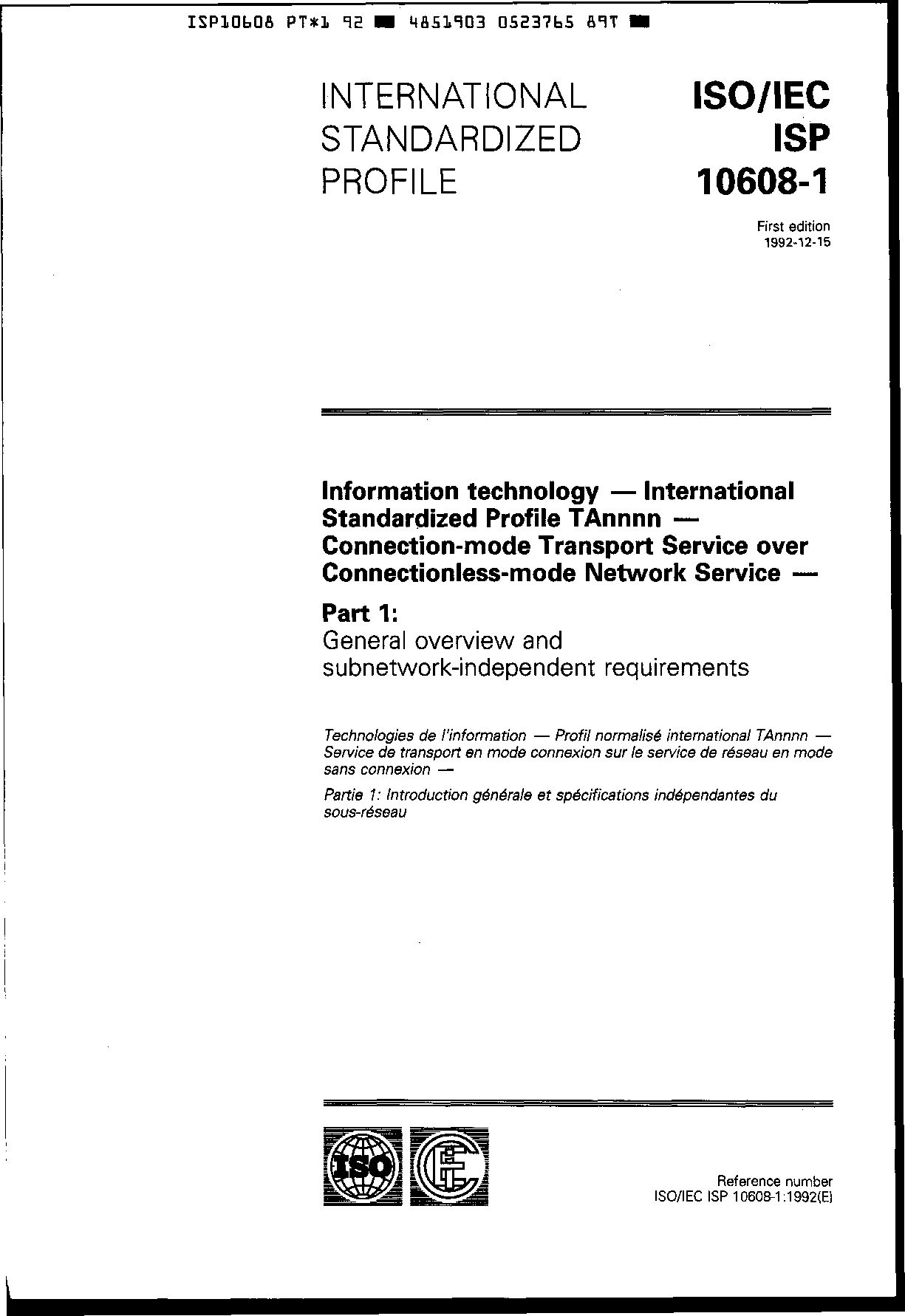 ISO/IEC ISP 10608-1:1992封面图