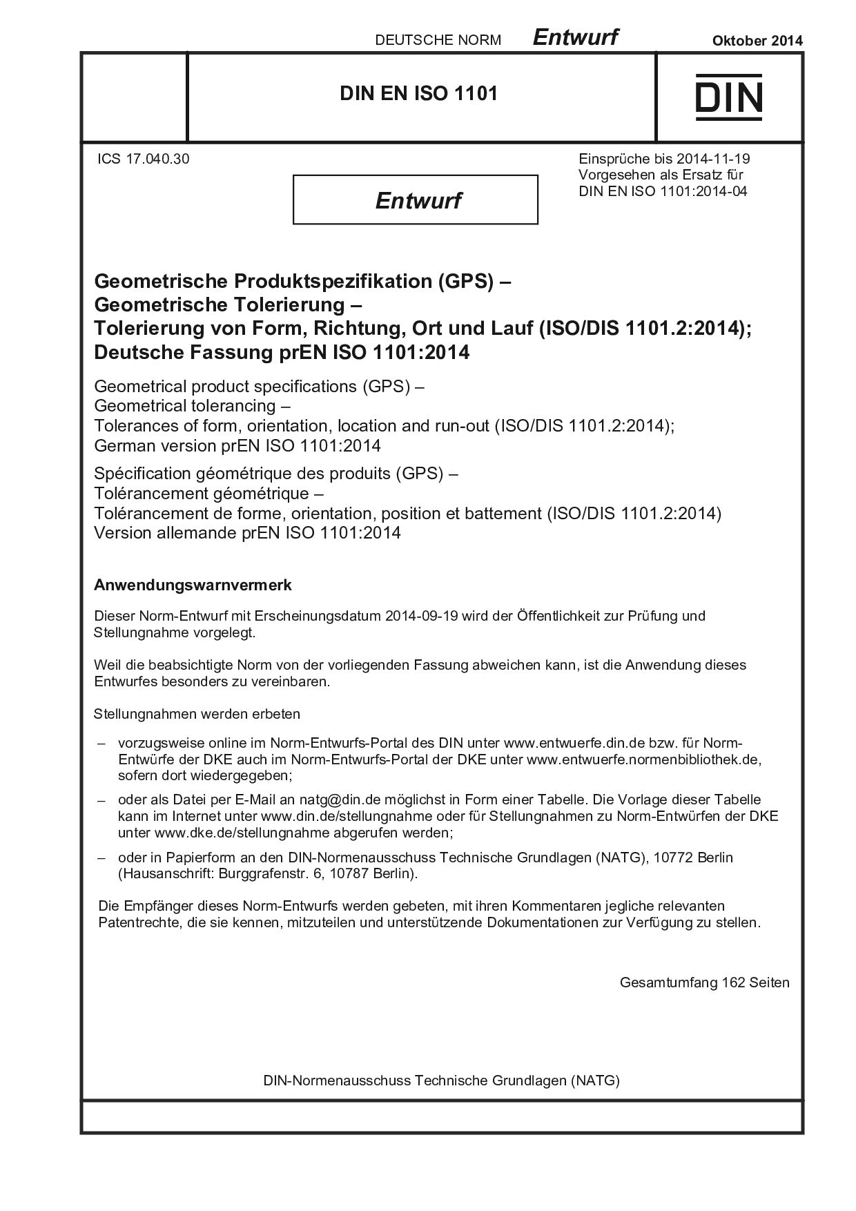 DIN EN ISO 1101 E:2014-10