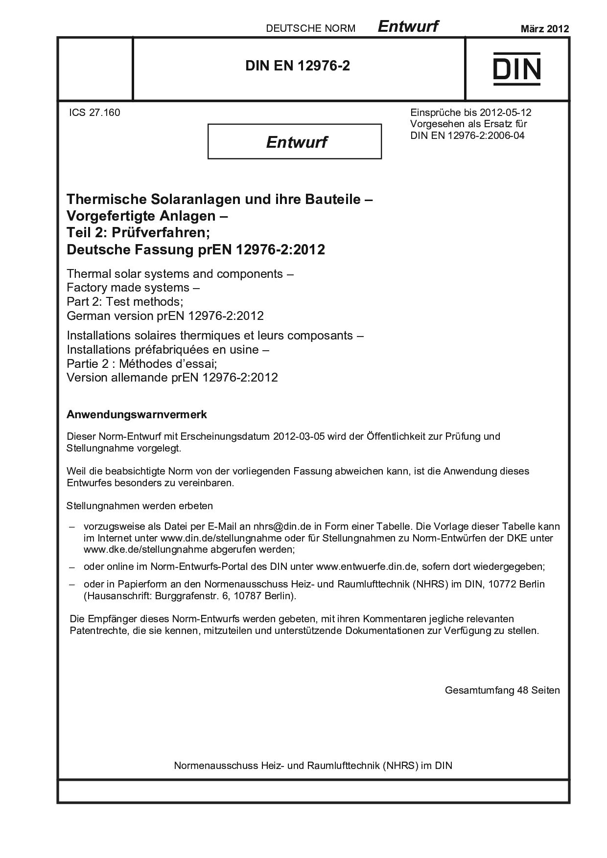 DIN EN 12976-2 E:2012-03封面图