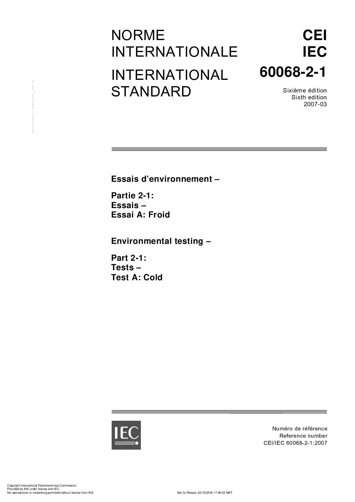 IEC 60068-2-1:2007封面图
