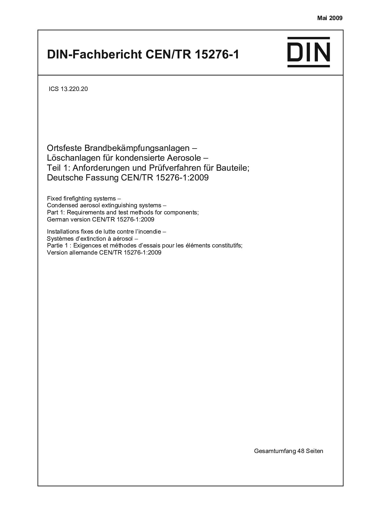 DIN-Fachbericht CEN/TR 15276-1:2009封面图