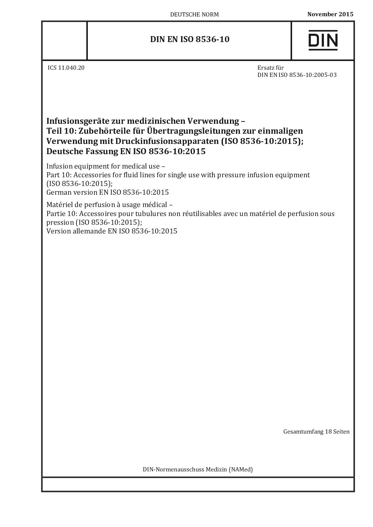 DIN EN ISO 8536-10:2015-11封面图