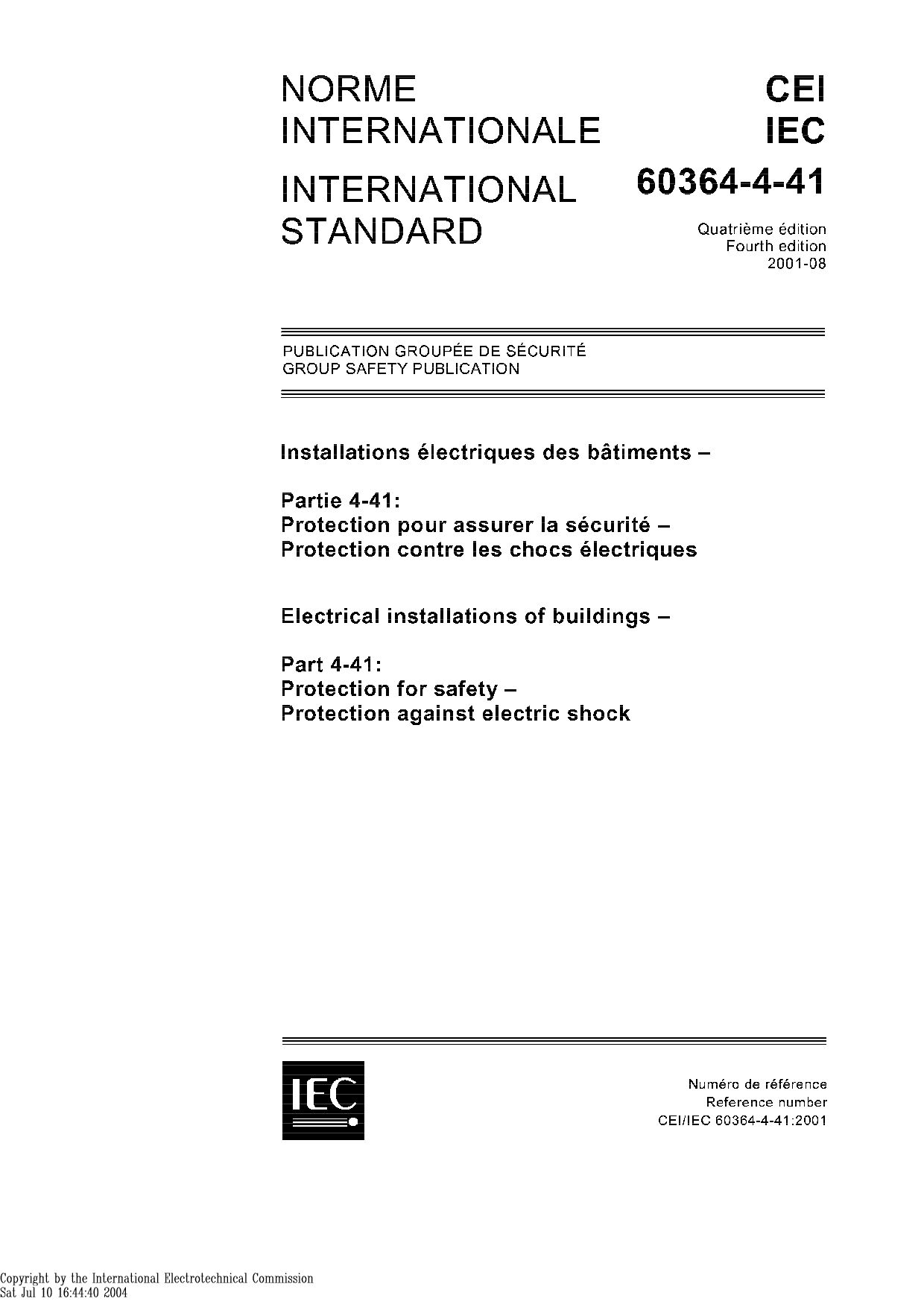 IEC 60364-4-41:2001封面图