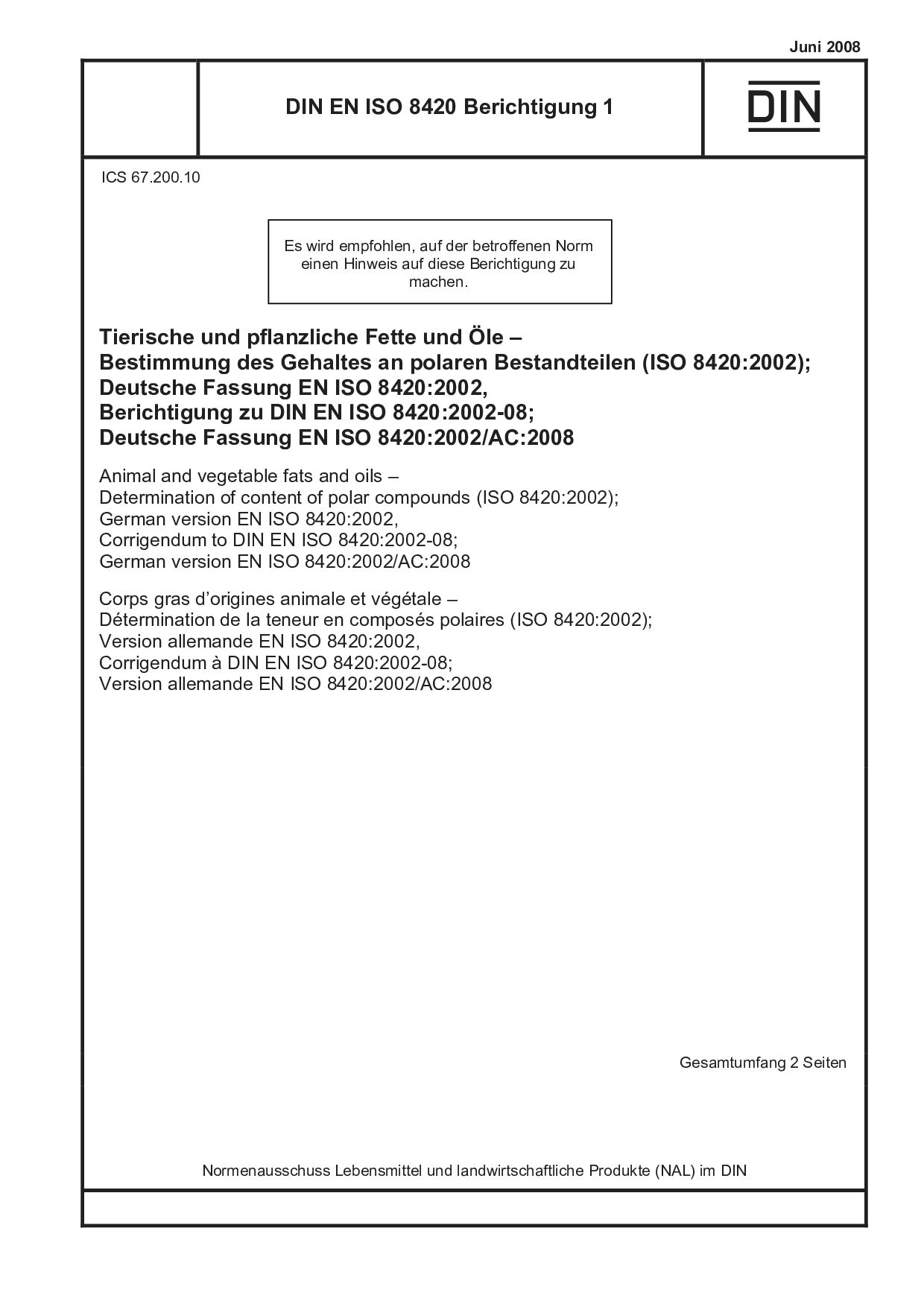 DIN EN ISO 8420 Berichtigung 1:2008