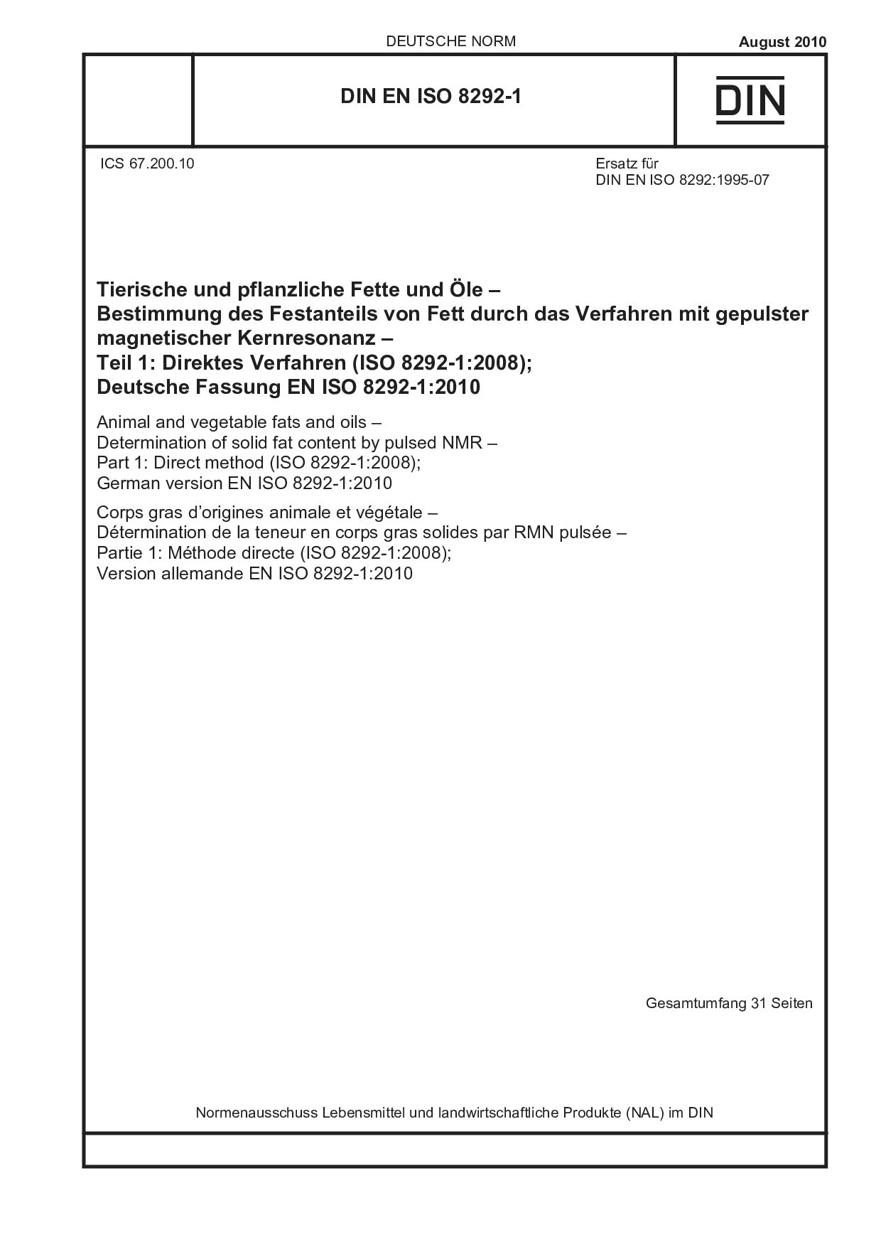 DIN EN ISO 8292-1:2010封面图