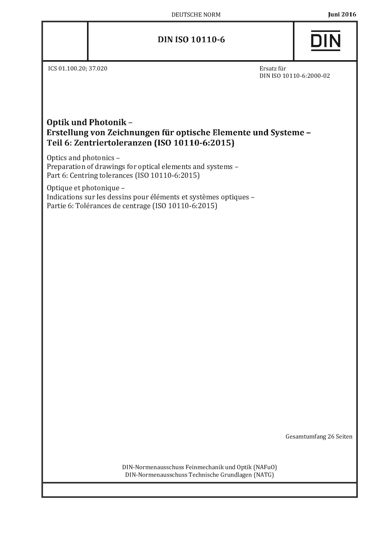 DIN ISO 10110-6:2016封面图