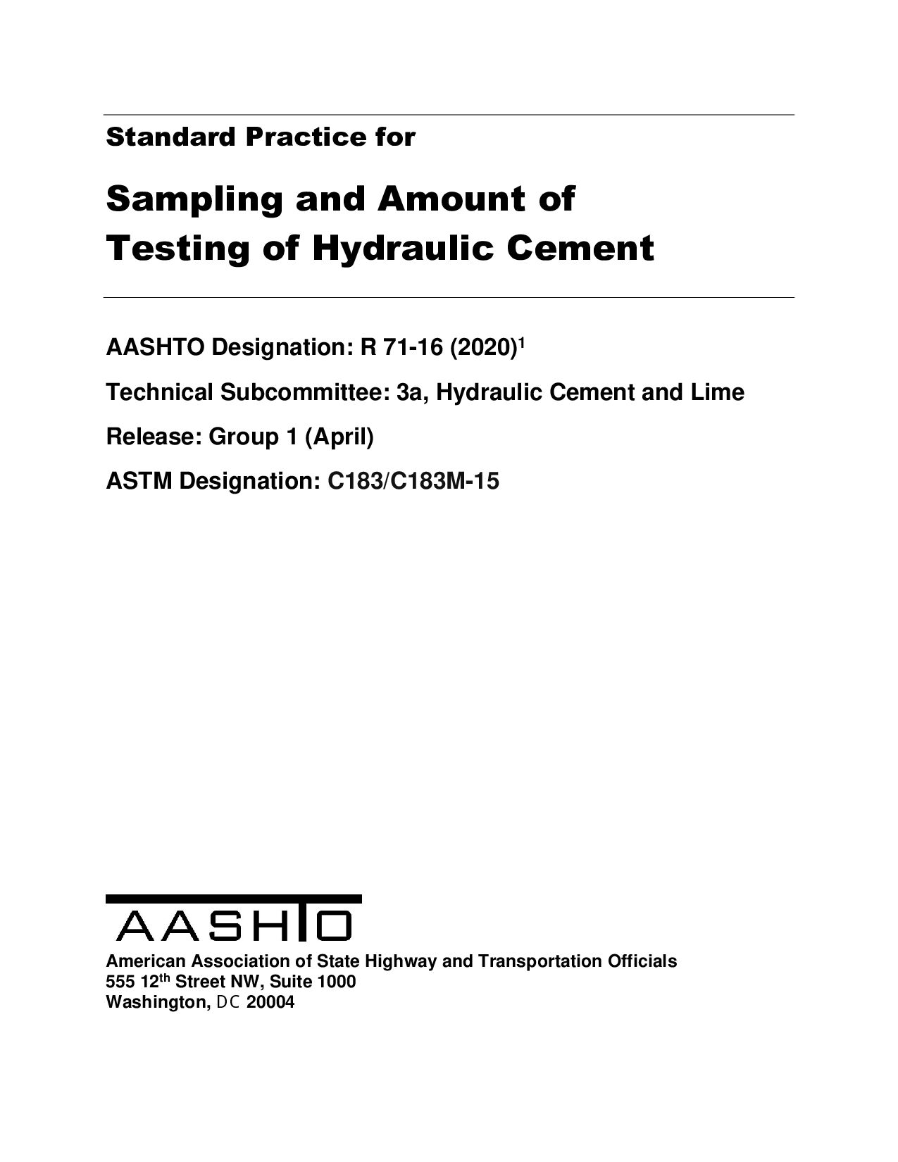 AASHTO R 71-2016(R2020)封面图