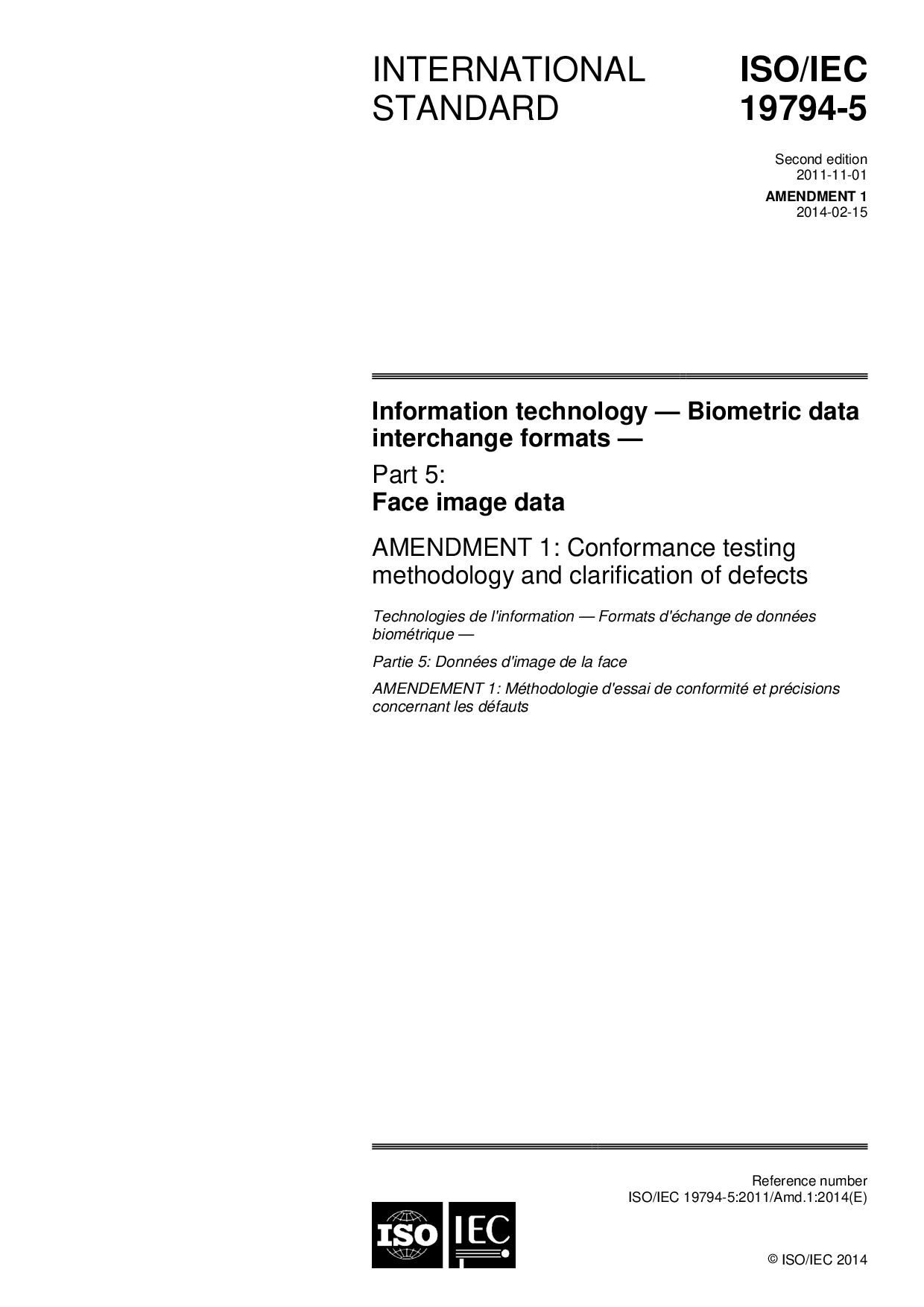 ISO/IEC 19794-5:2011/Amd 1:2014封面图