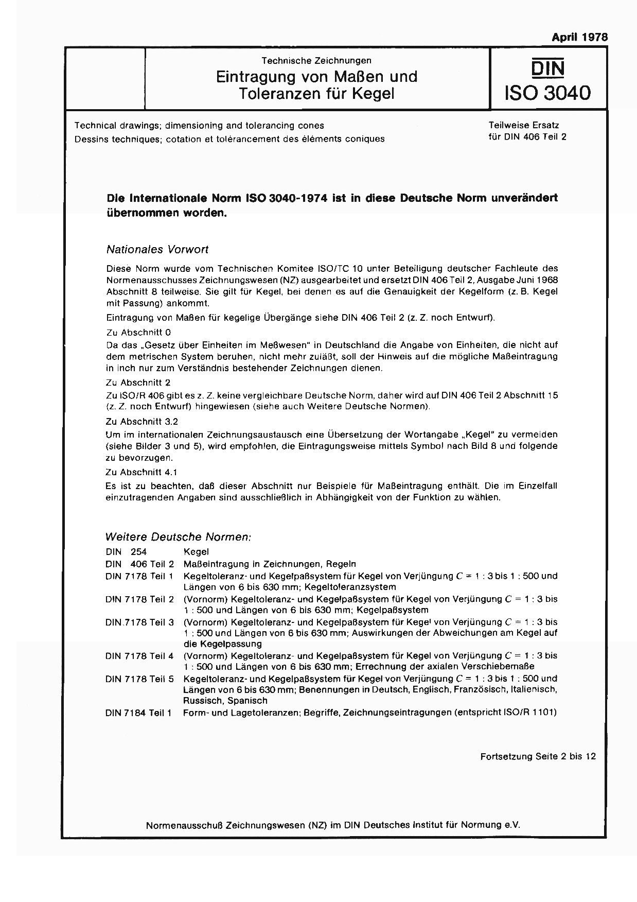 DIN ISO 3040:1978-04