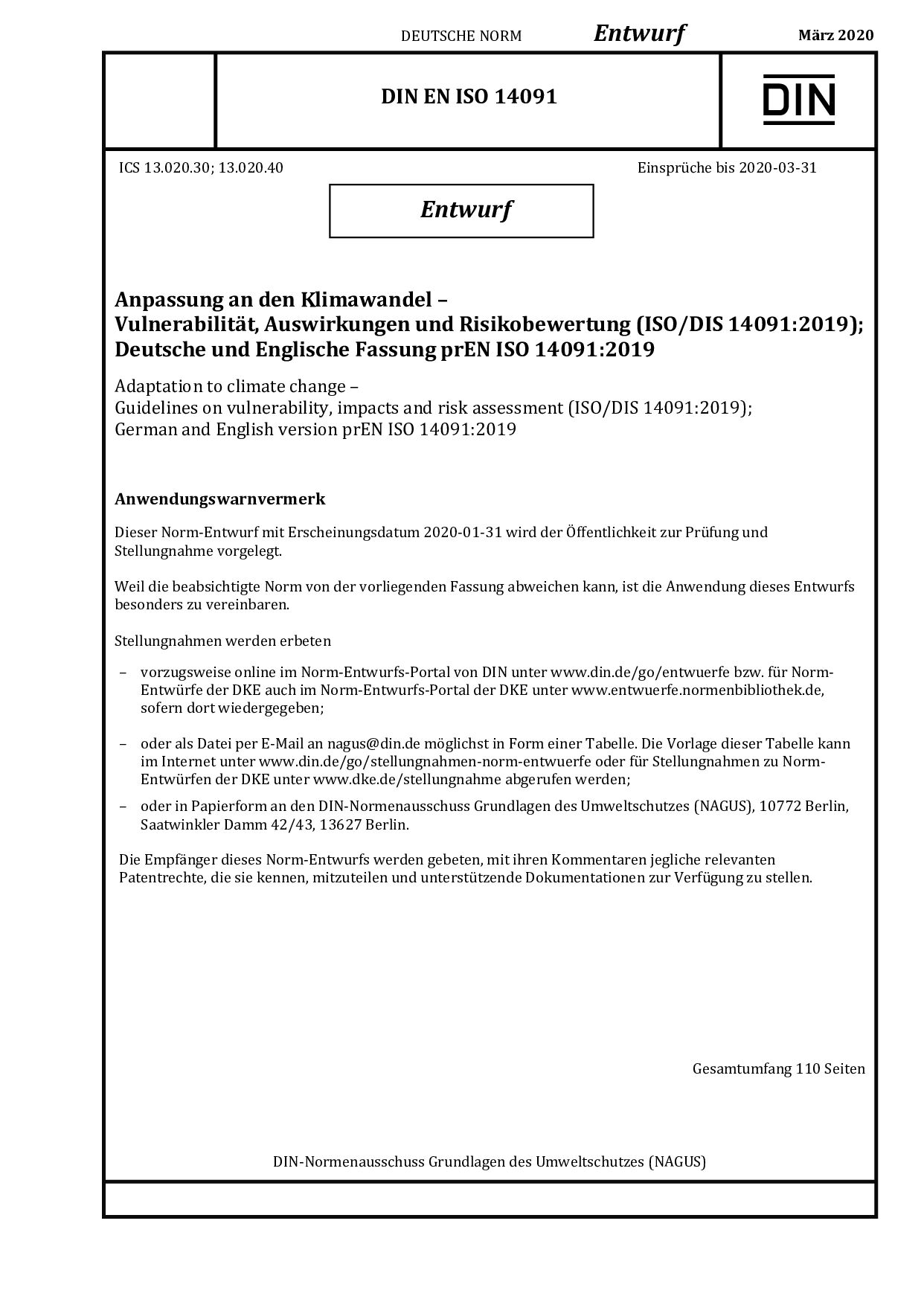 DIN EN ISO 14091 E:2020-03封面图