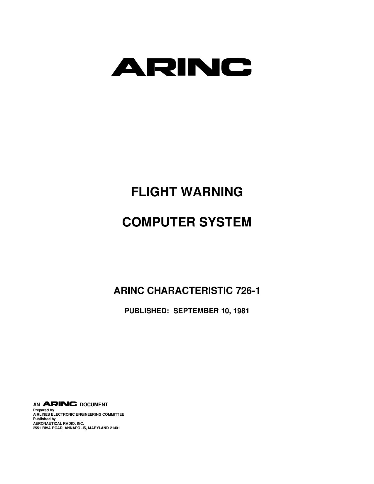 ARINC 726-1-1981封面图