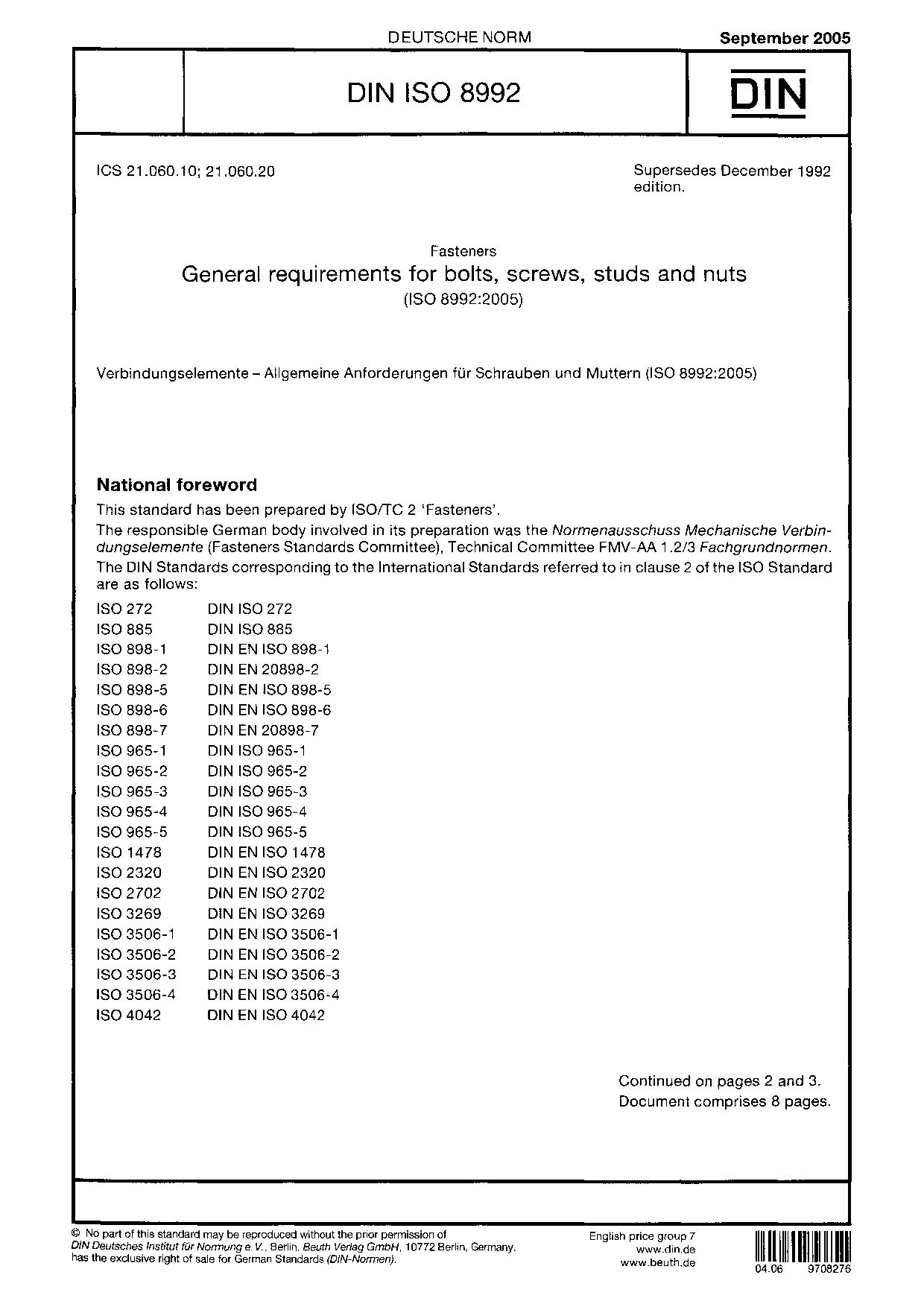 DIN ISO 8992:2005-09封面图