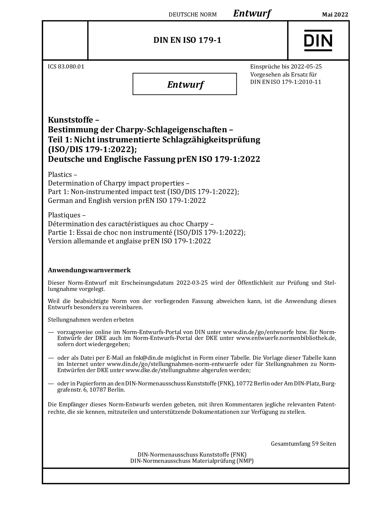 DIN EN ISO 179-1:2022-05封面图