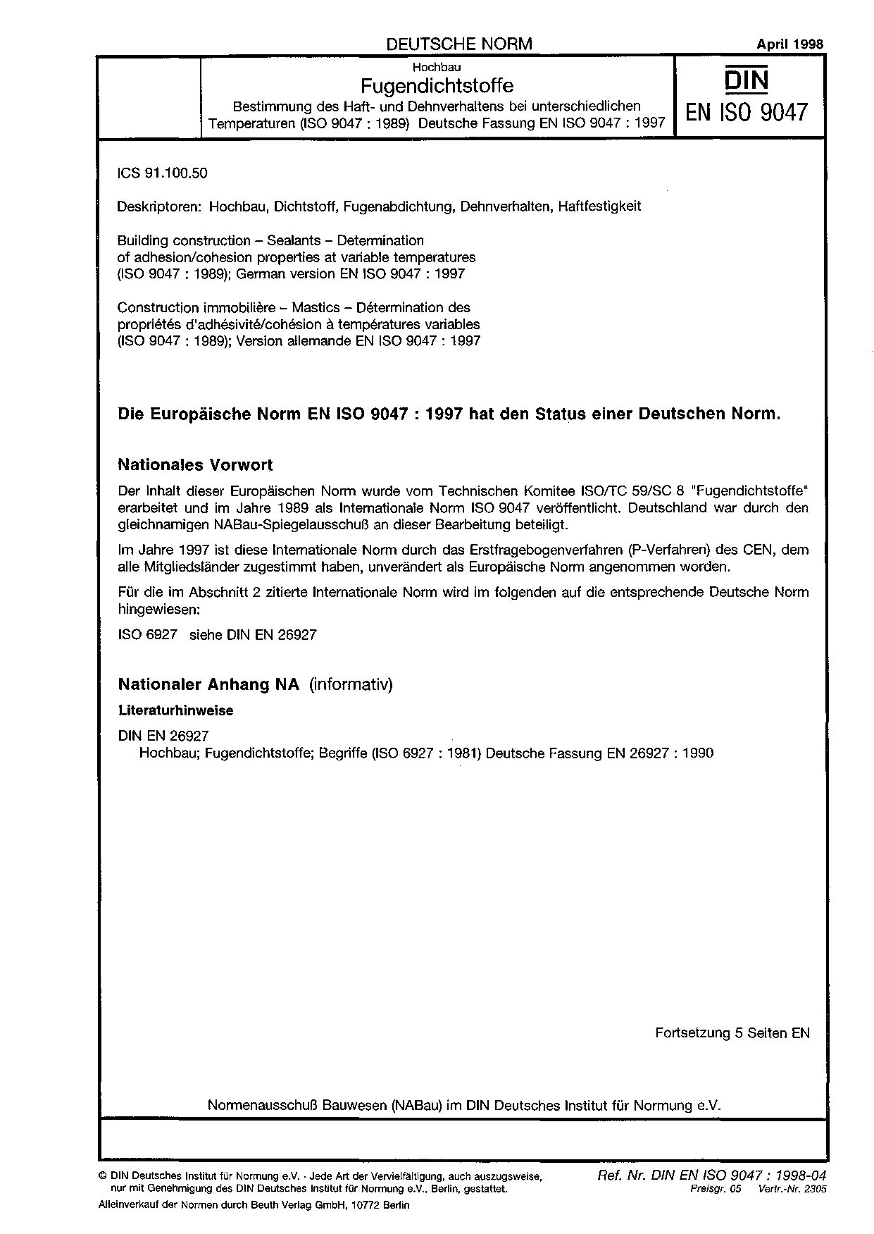 DIN EN ISO 9047:1998封面图