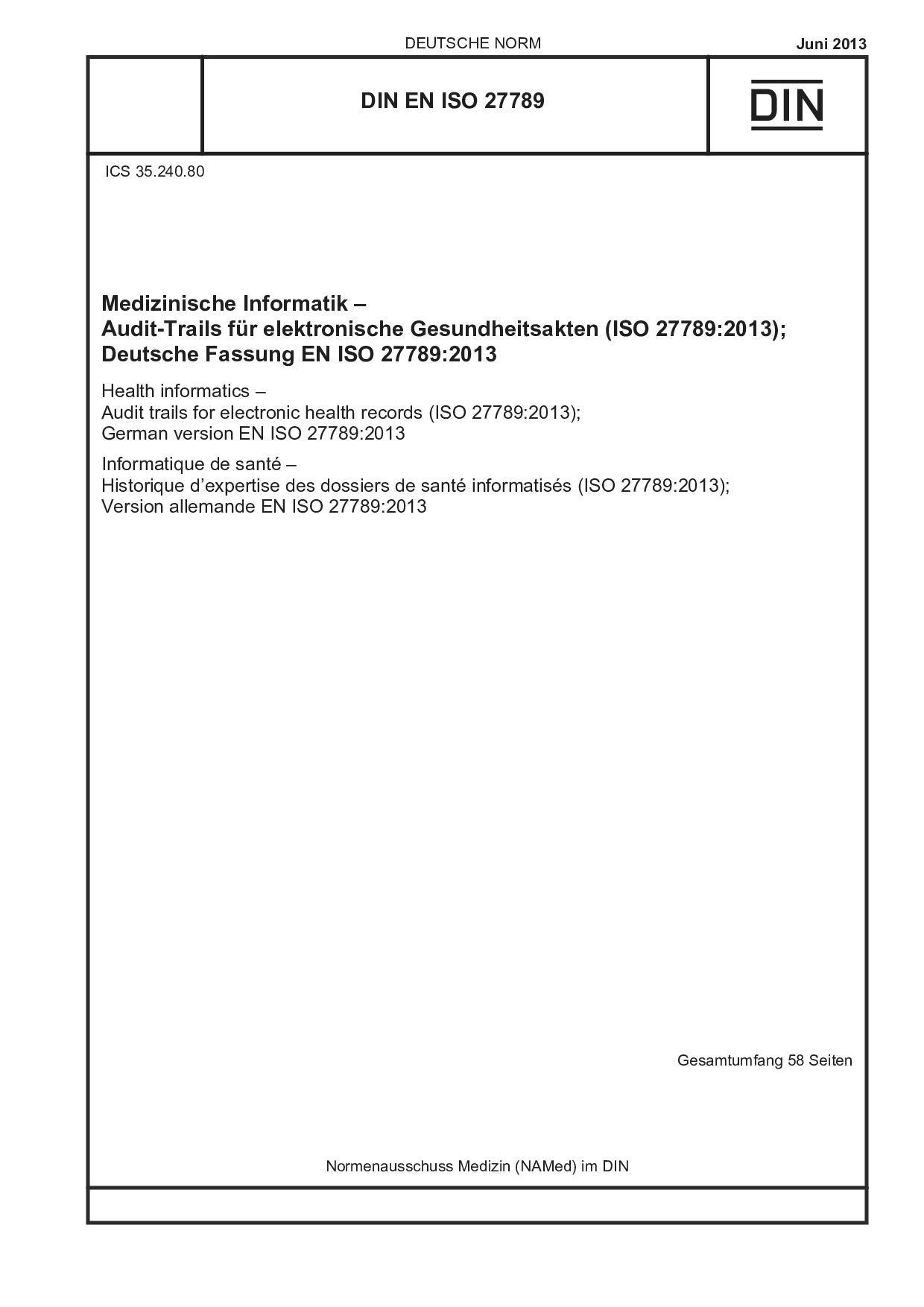 DIN EN ISO 27789:2013封面图