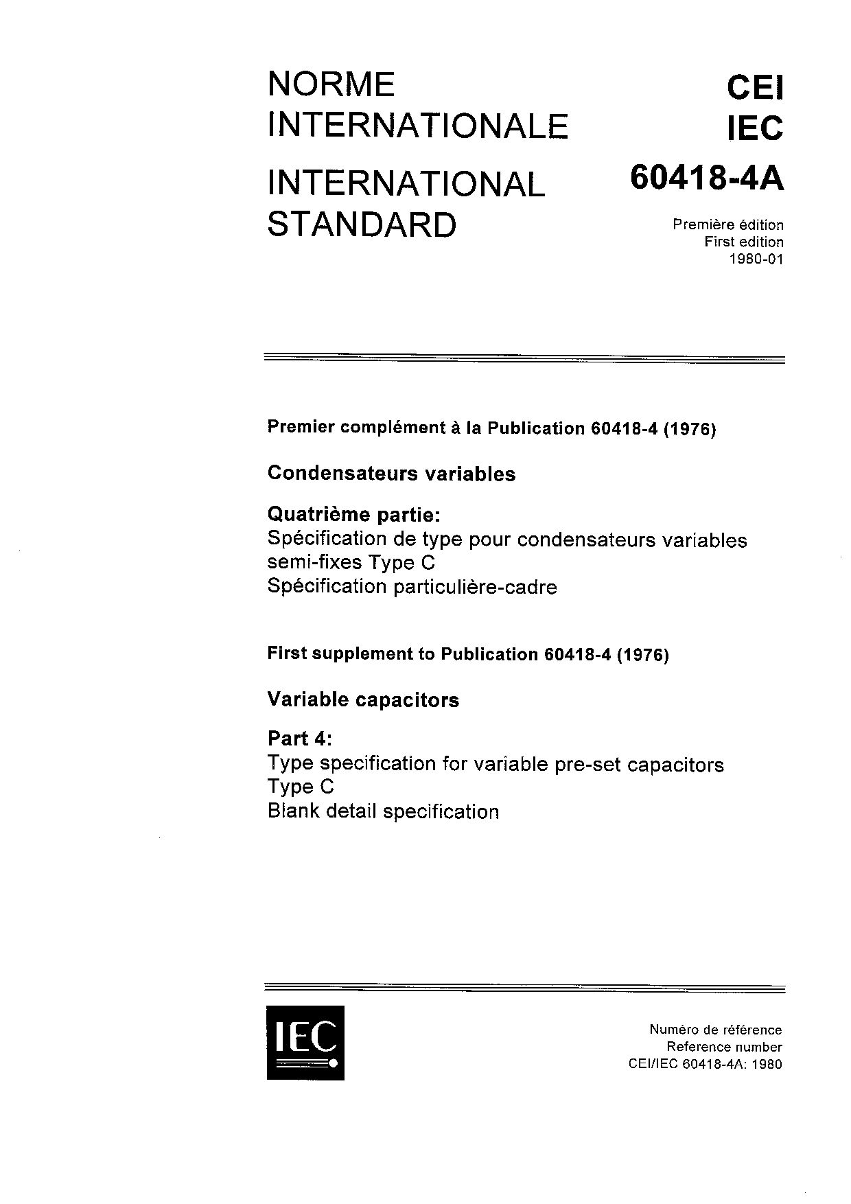 IEC 60418-4A:1980