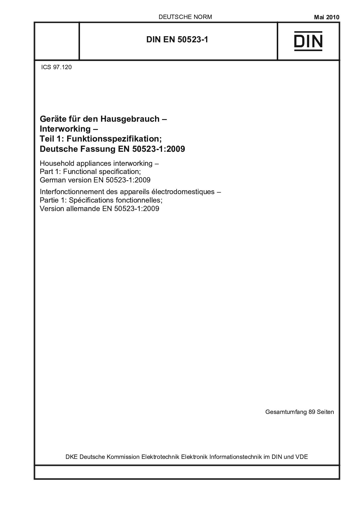 DIN EN 50523-1:2010-05封面图