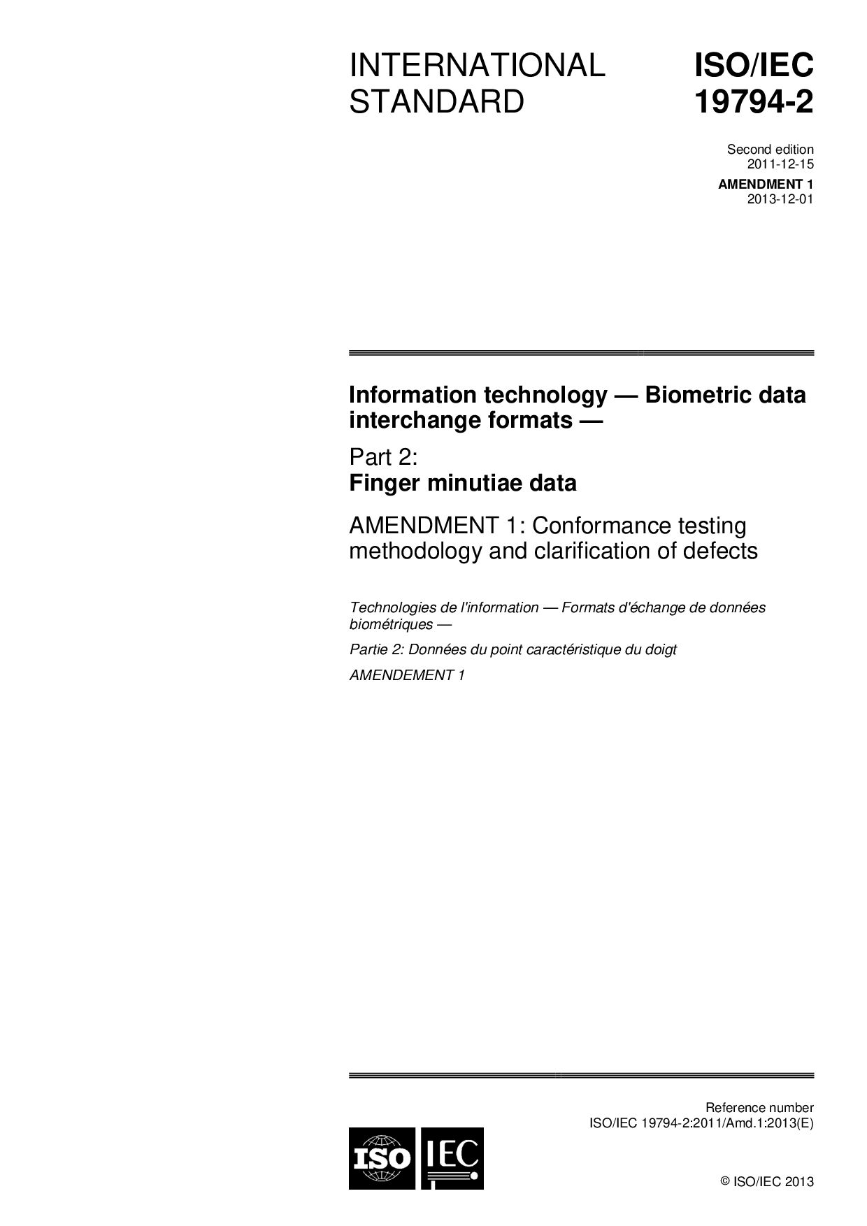 ISO/IEC 19794-2:2011/Amd 1:2013封面图
