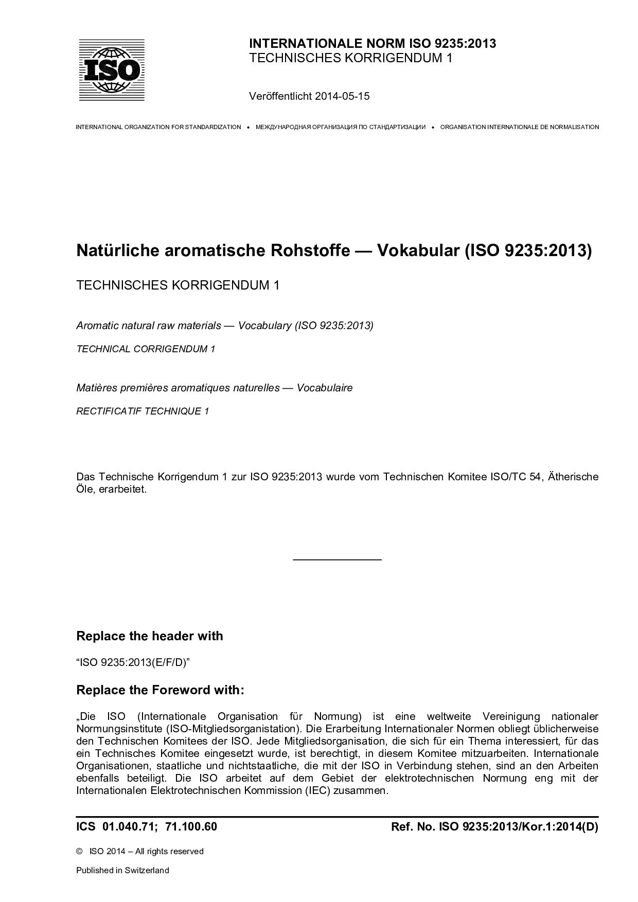 ISO 9235 Technical Corrigendum 1-2014