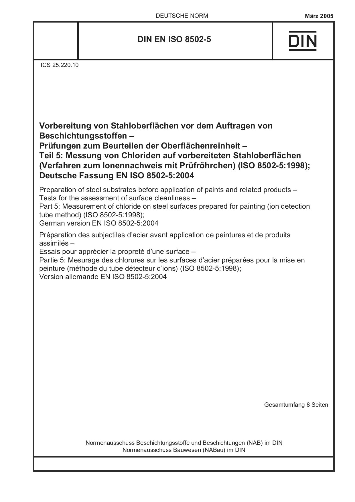 DIN EN ISO 8502-5:2005封面图