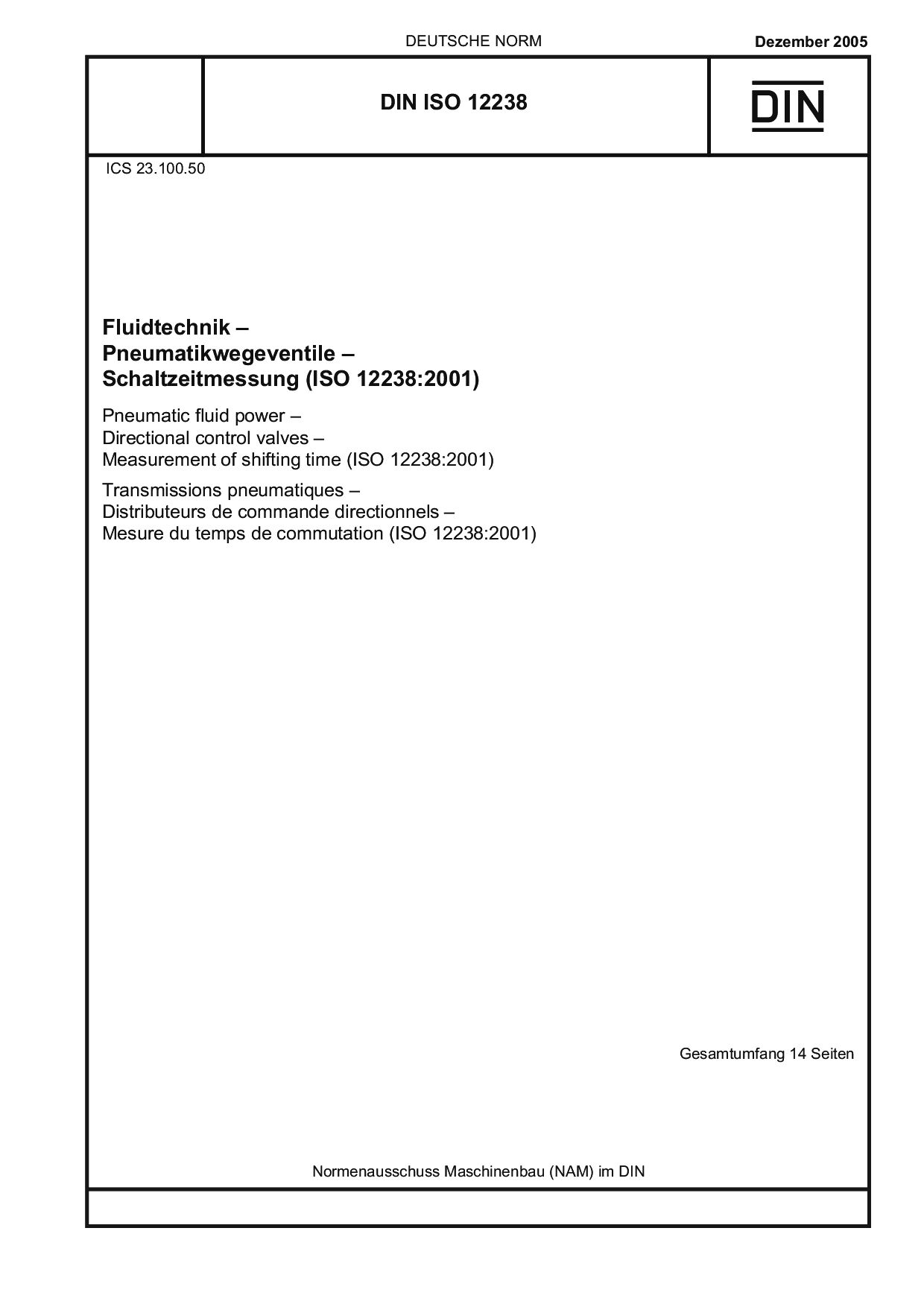 DIN ISO 12238:2005封面图