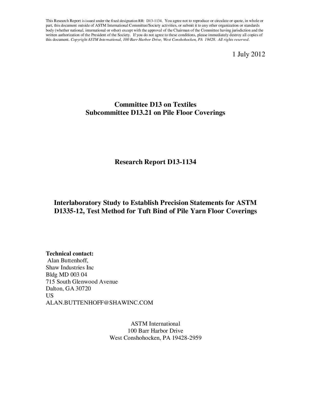 ASTM RR-D13-1134 2012封面图