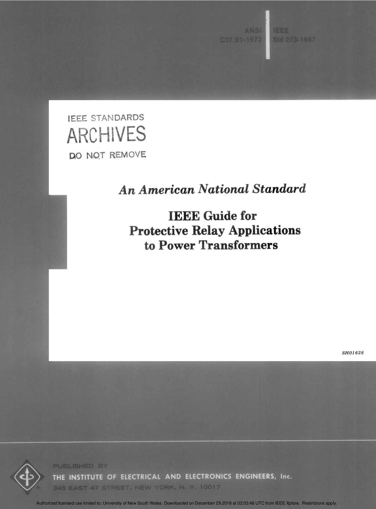 IEEE Std 273-1967*ANSI C37.91-1972