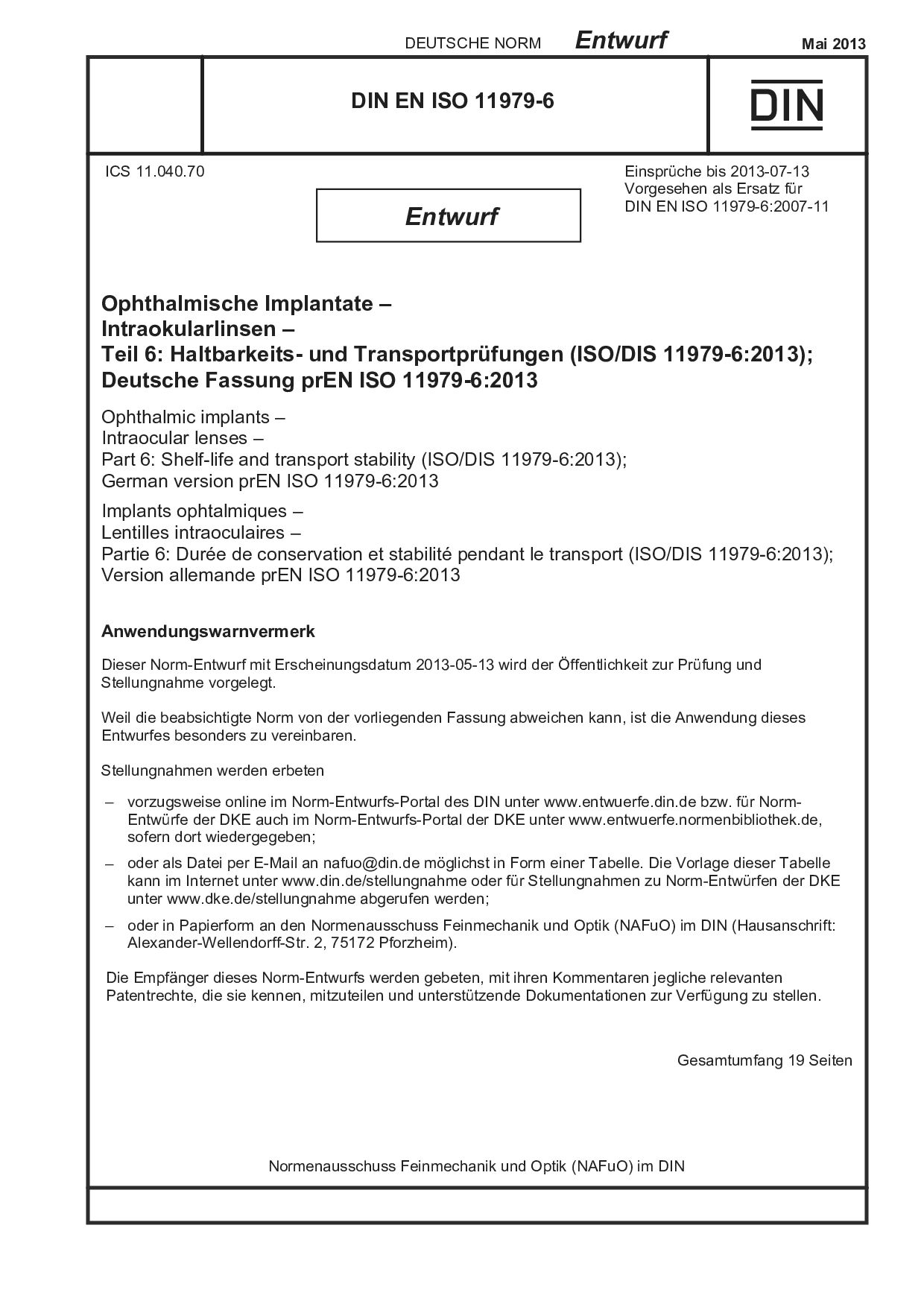 DIN EN ISO 11979-6 E:2013-05封面图