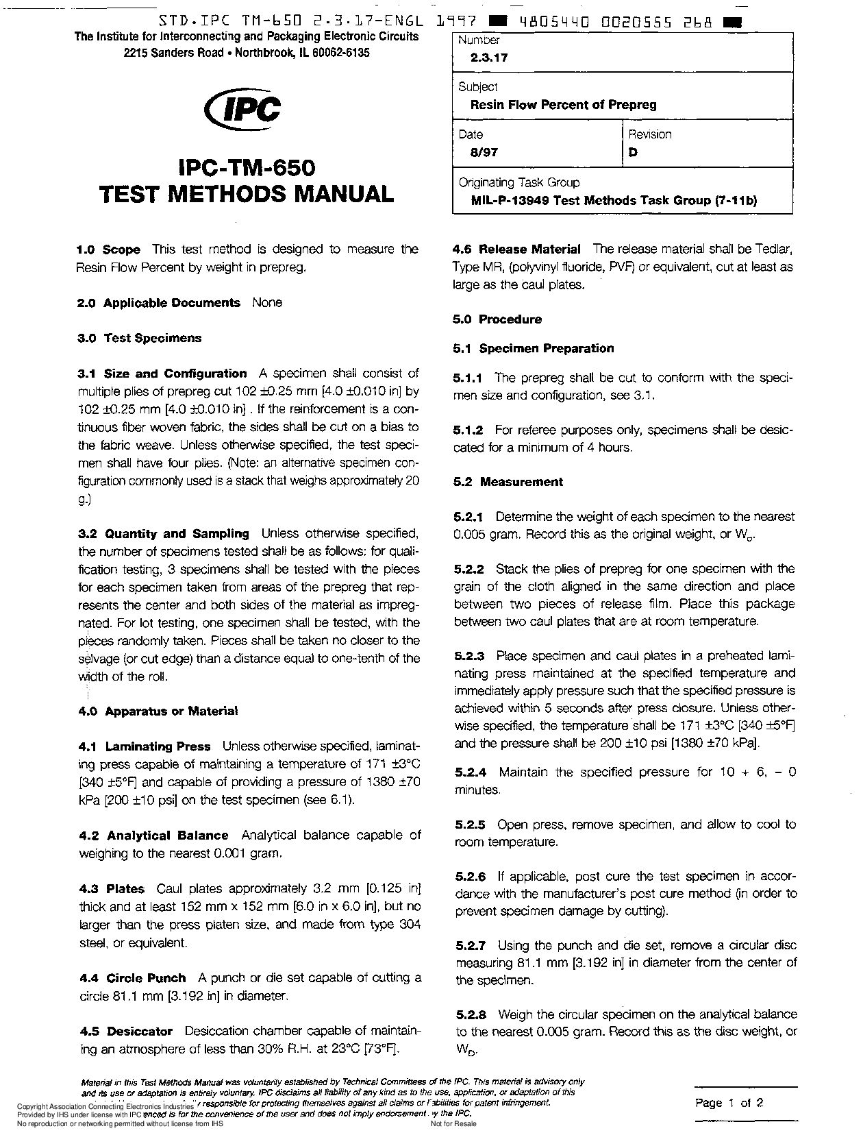 IPC TM-650 2.3.17-1997封面图