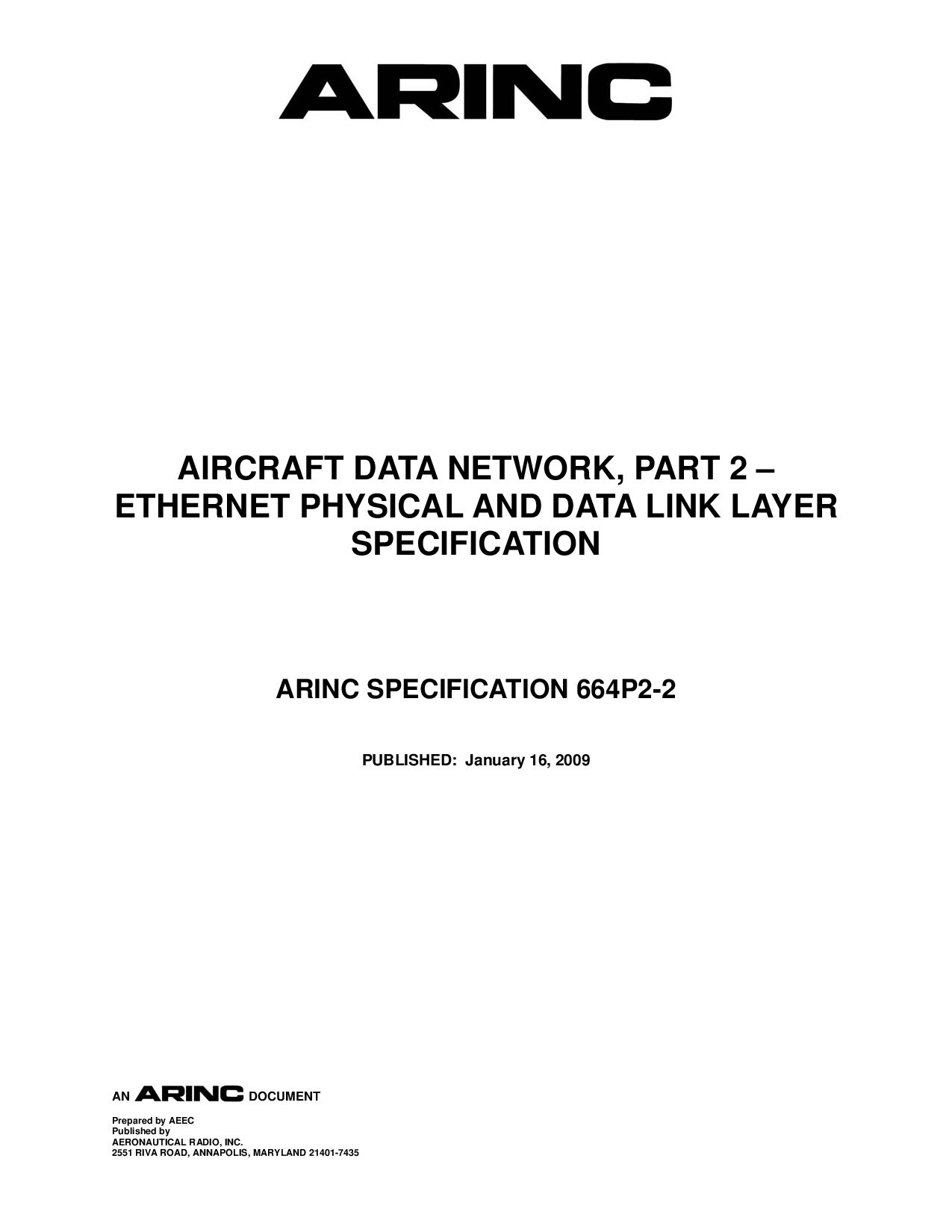 ARINC SPECIFICATION 664P2-2-2009封面图