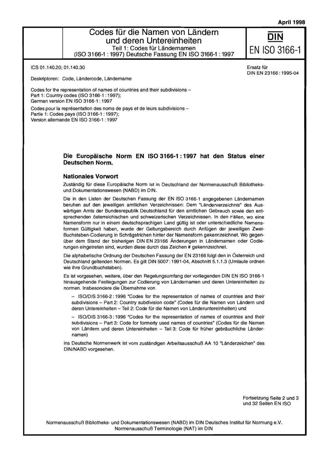 DIN EN ISO 3166-1:1998封面图