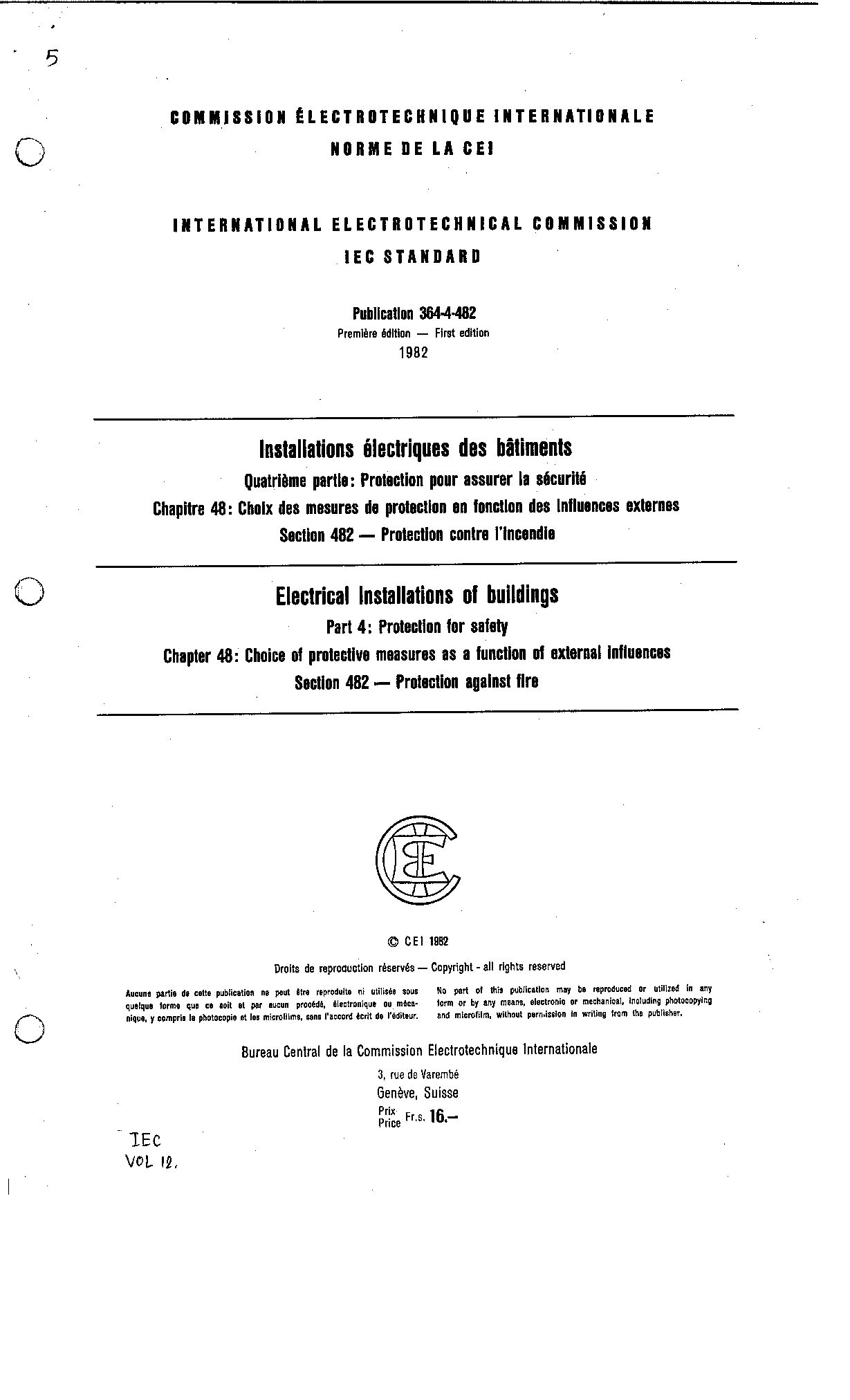 IEC 60364-4-482:1982封面图