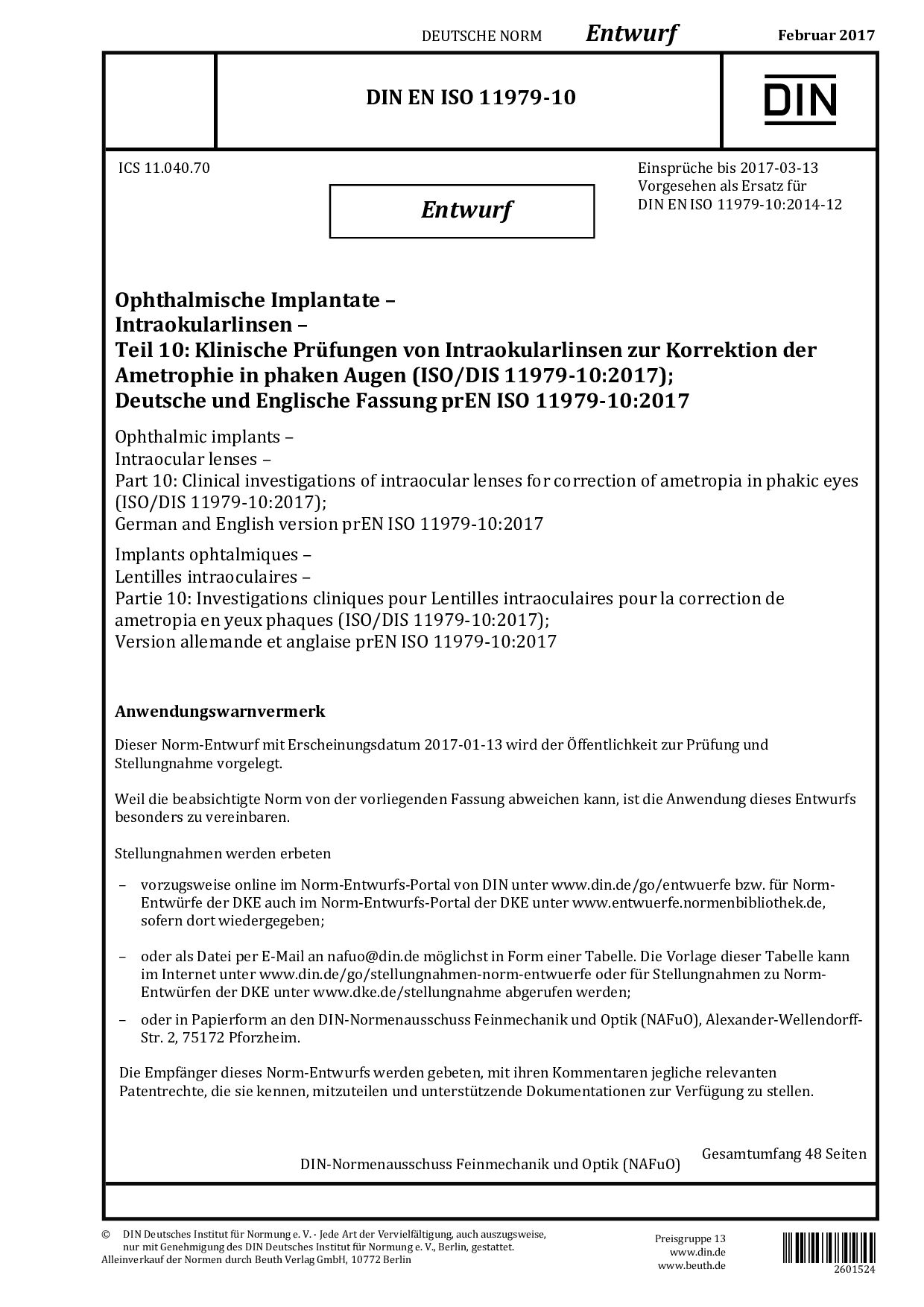 DIN EN ISO 11979-10 E:2017-02封面图