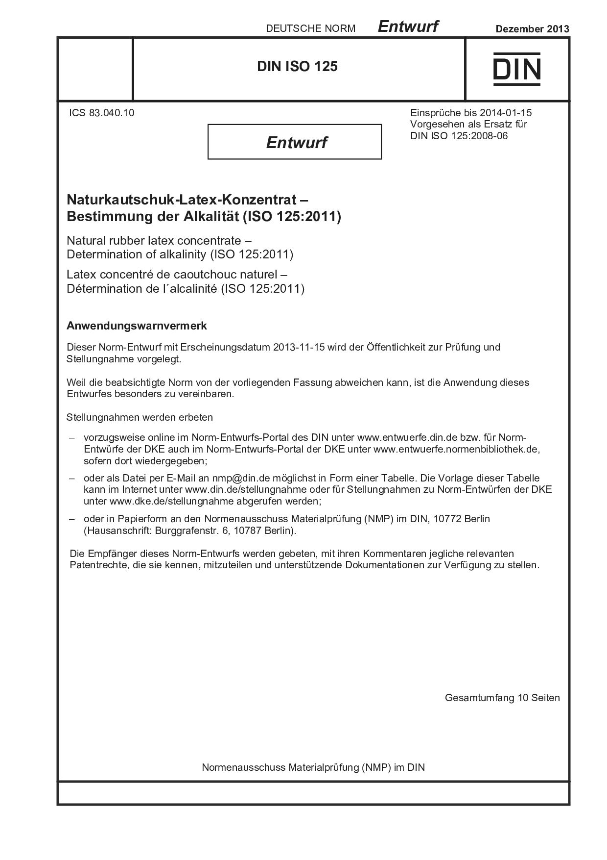 DIN ISO 125 E:2013-12封面图