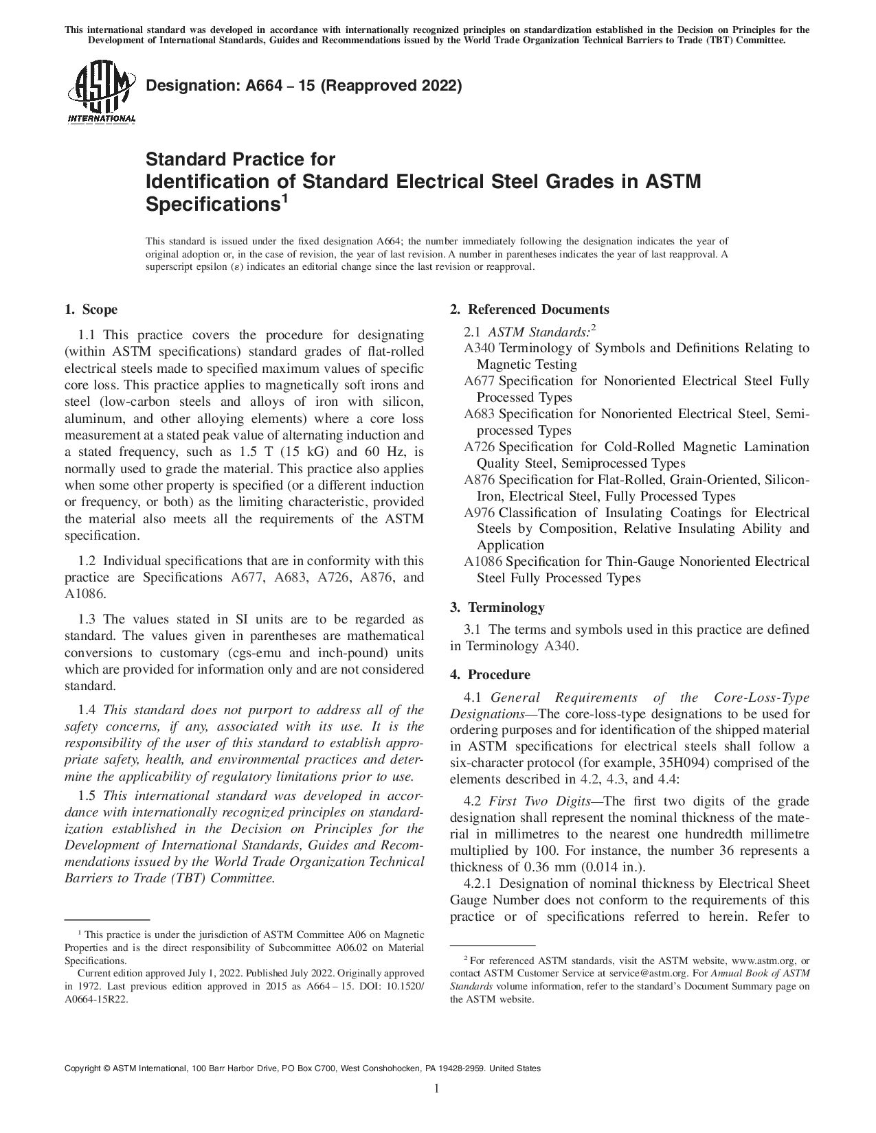 ASTM A664-15(2022)