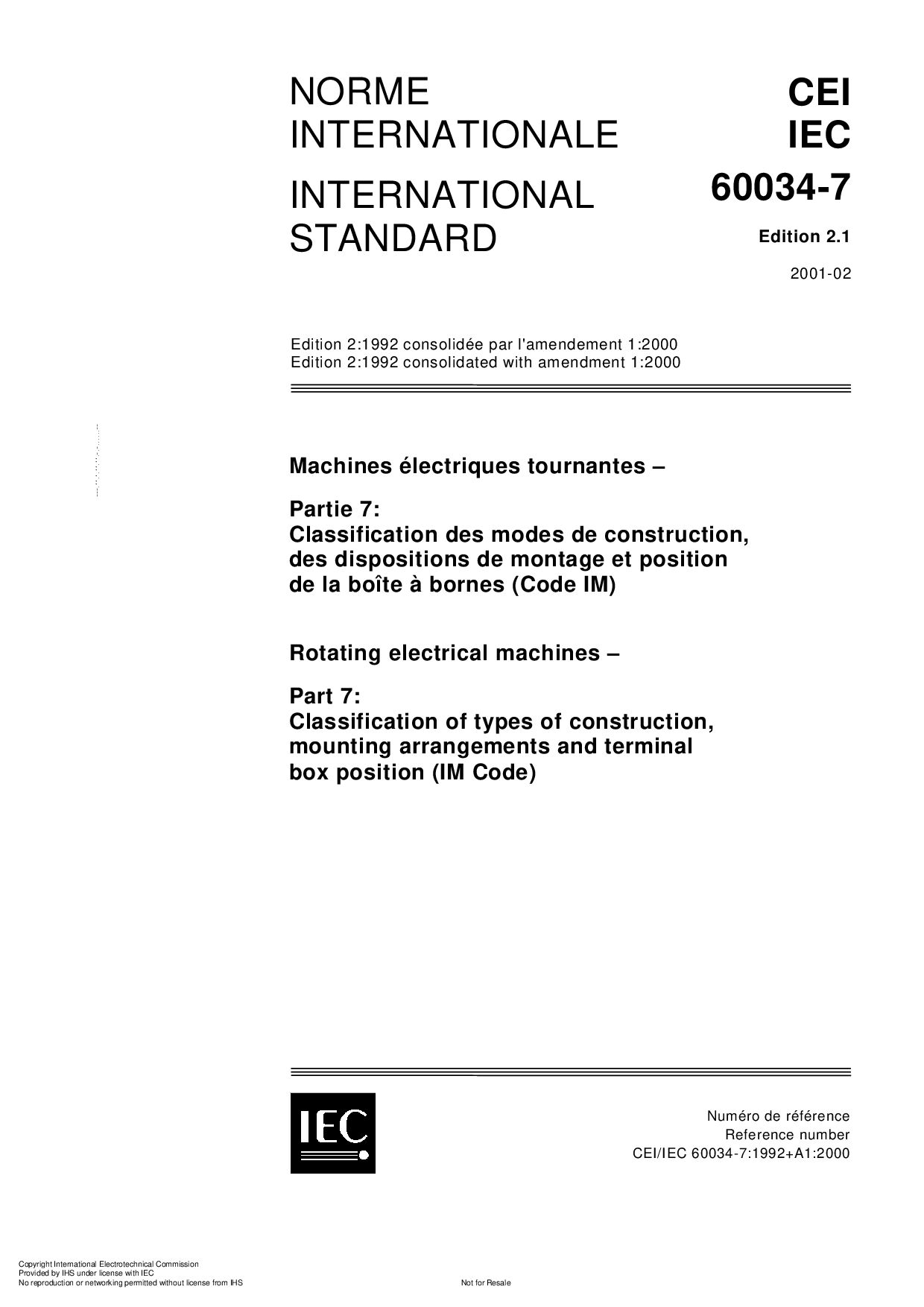 IEC 60034-7:2001封面图