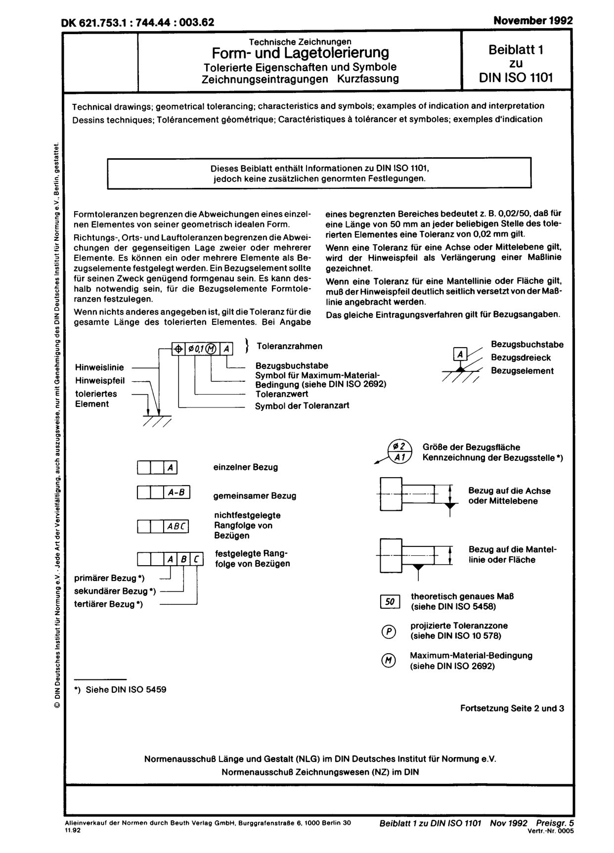 DIN ISO 1101 Beiblatt 1:1992-11