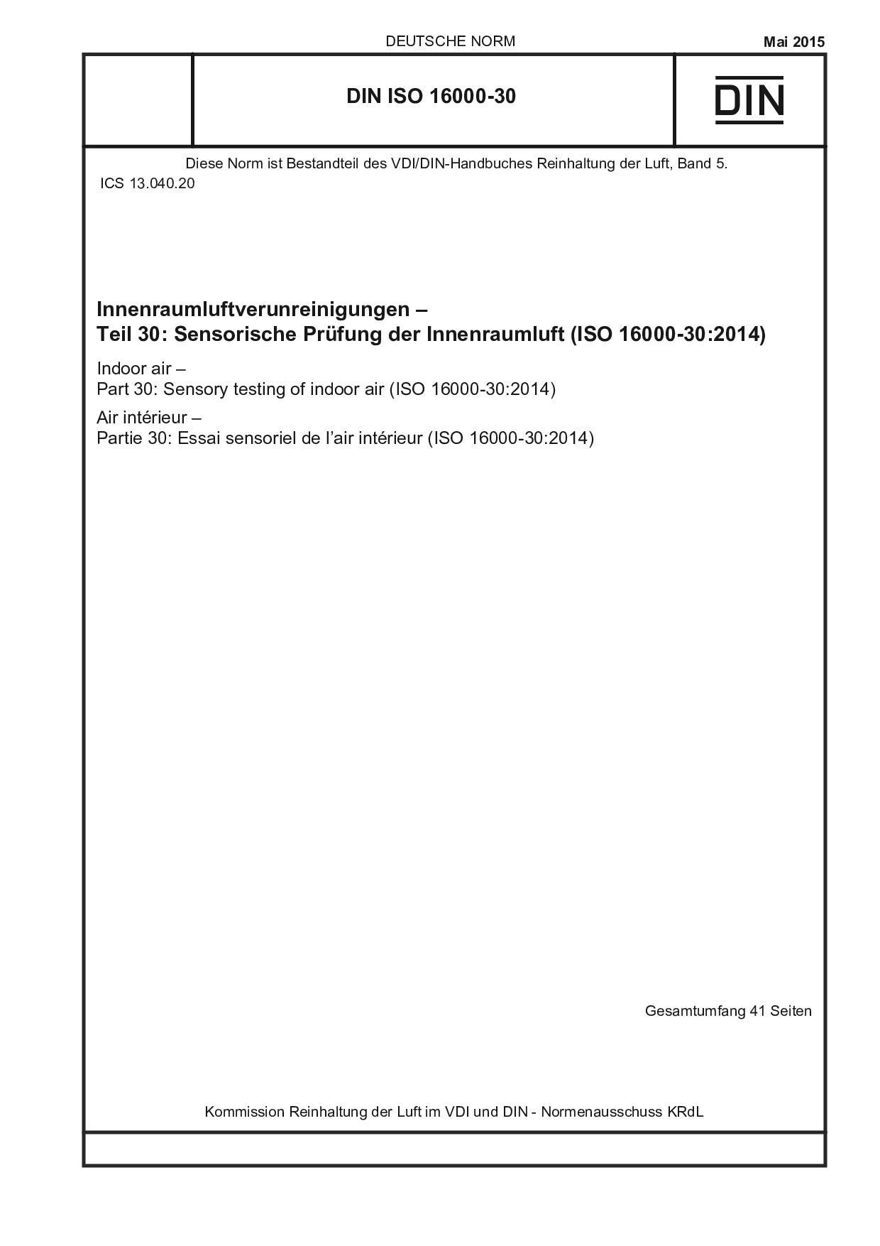 DIN ISO 16000-30:2015封面图