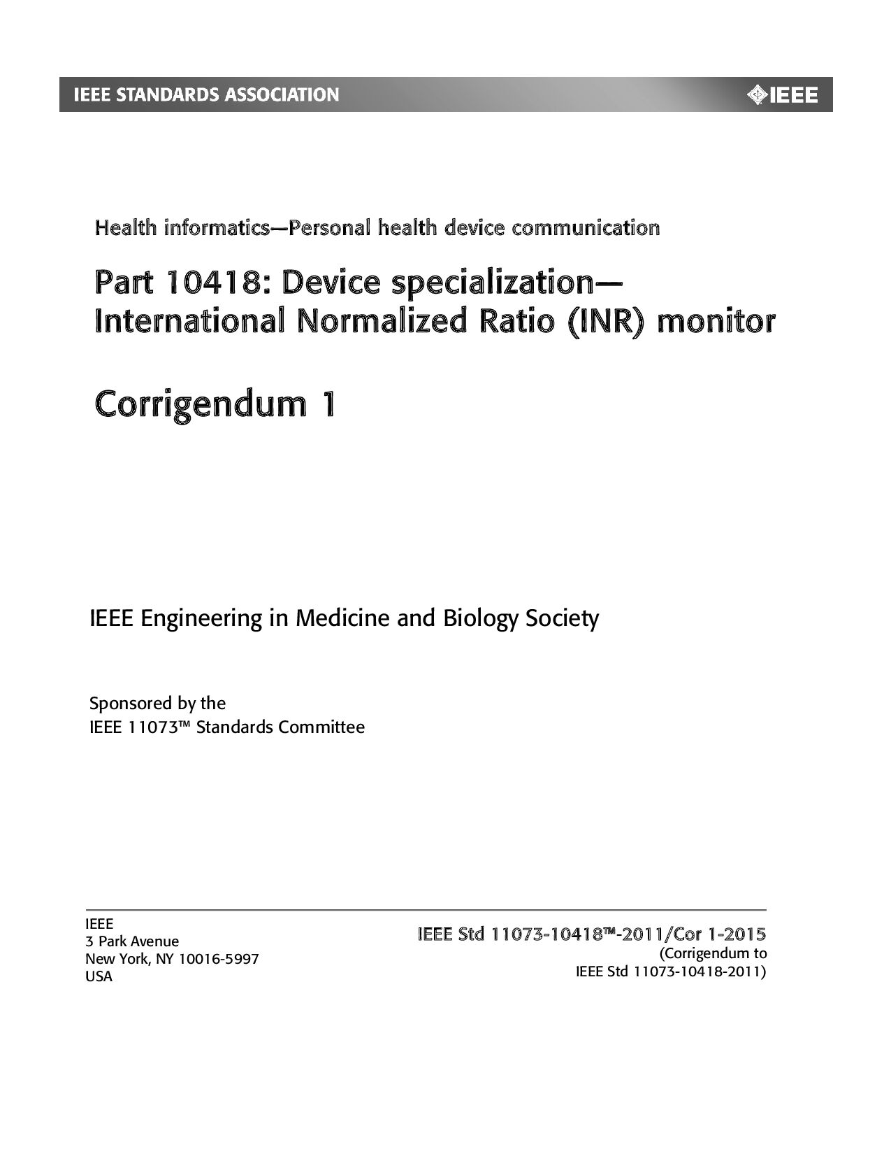 IEEE 11073-10418 CORR 1:2015