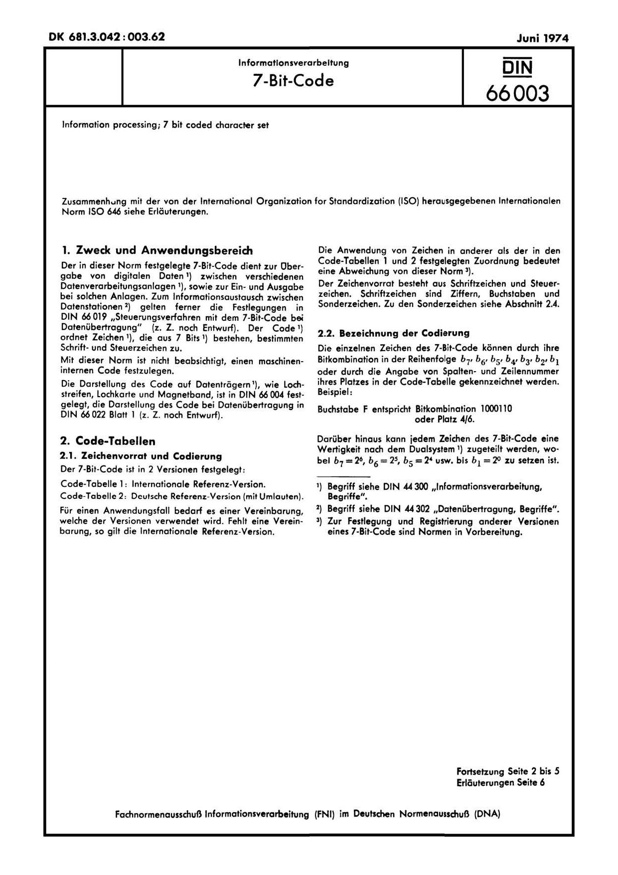DIN 66003:1974封面图
