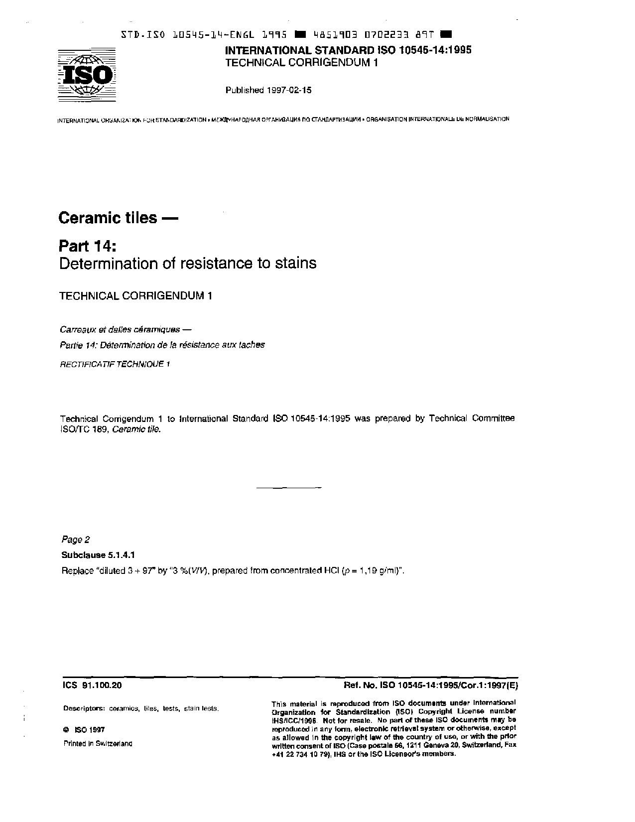 ISO 10545-14:1995/cor 1:1997封面图