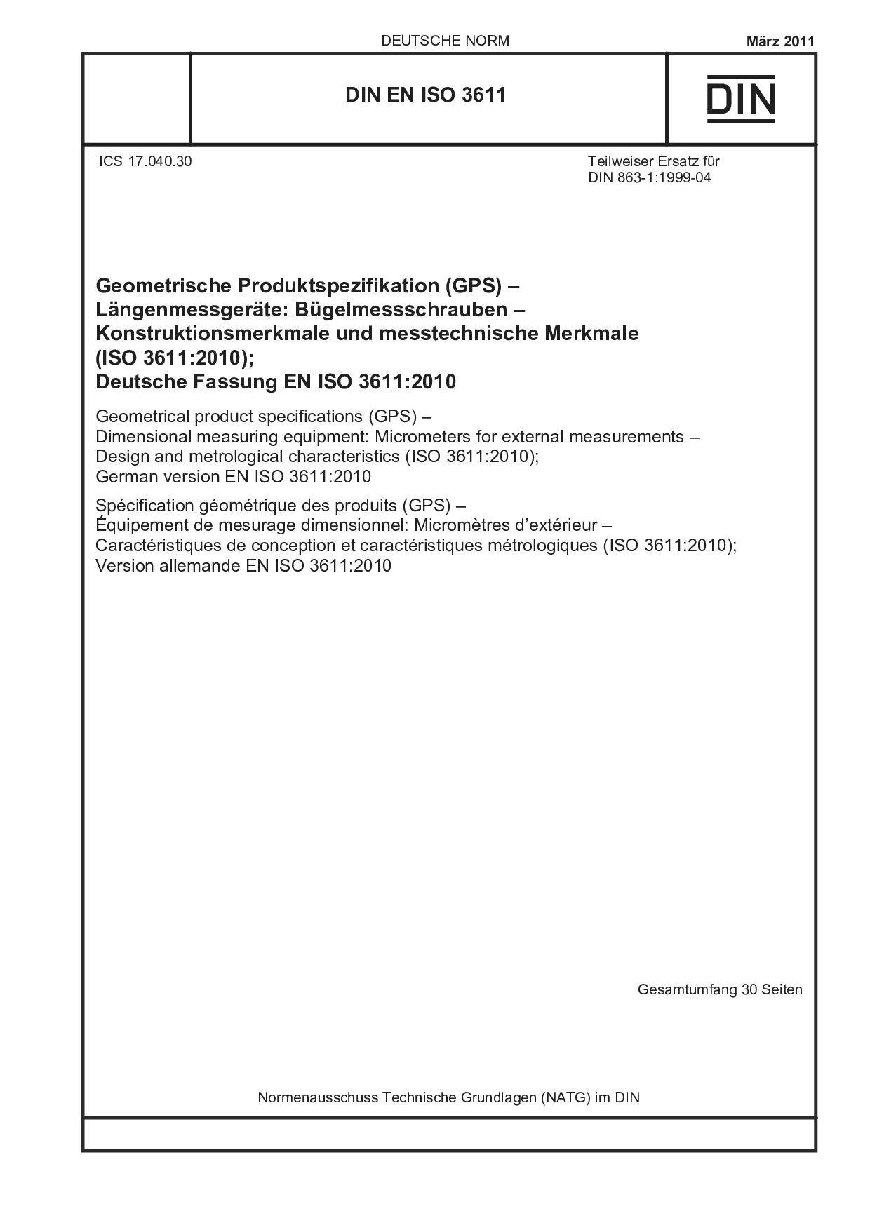 DIN EN ISO 3611:2011封面图