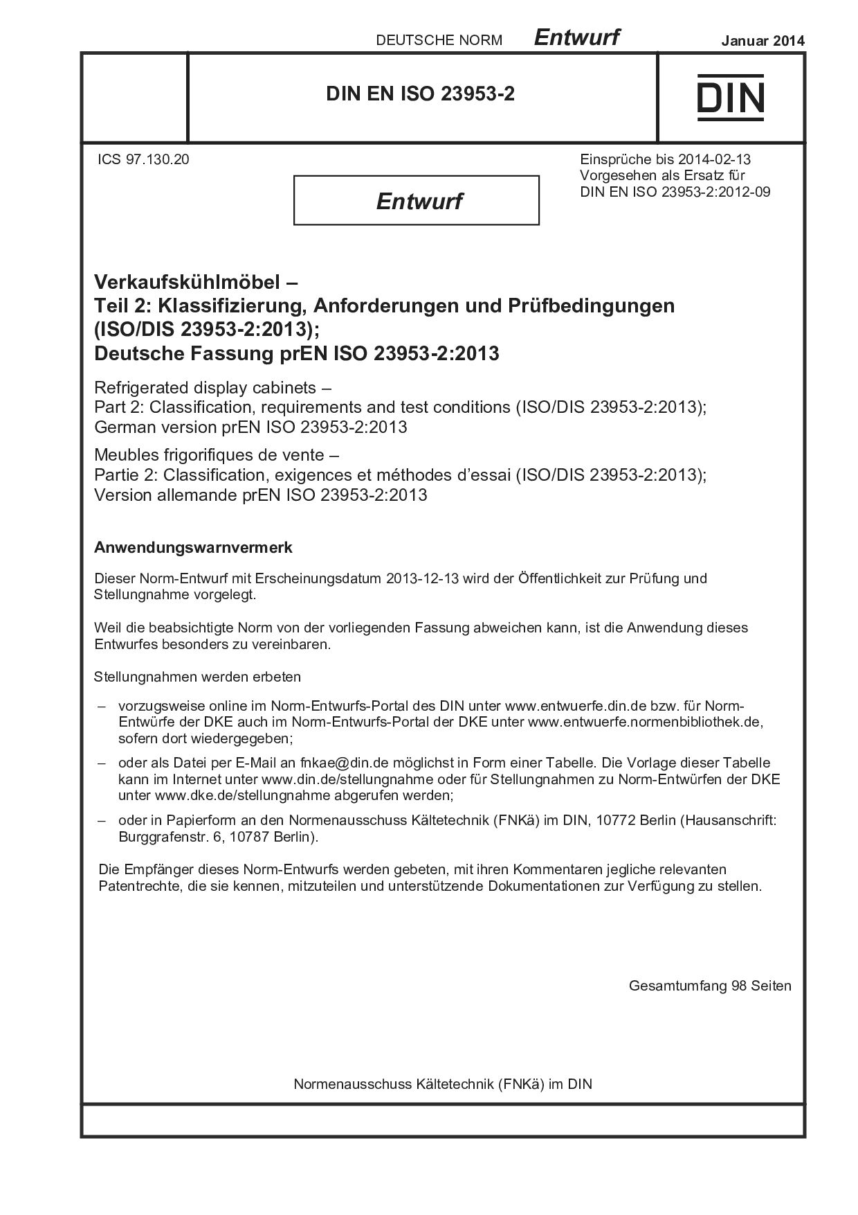 DIN EN ISO 23953-2 E:2014-01封面图