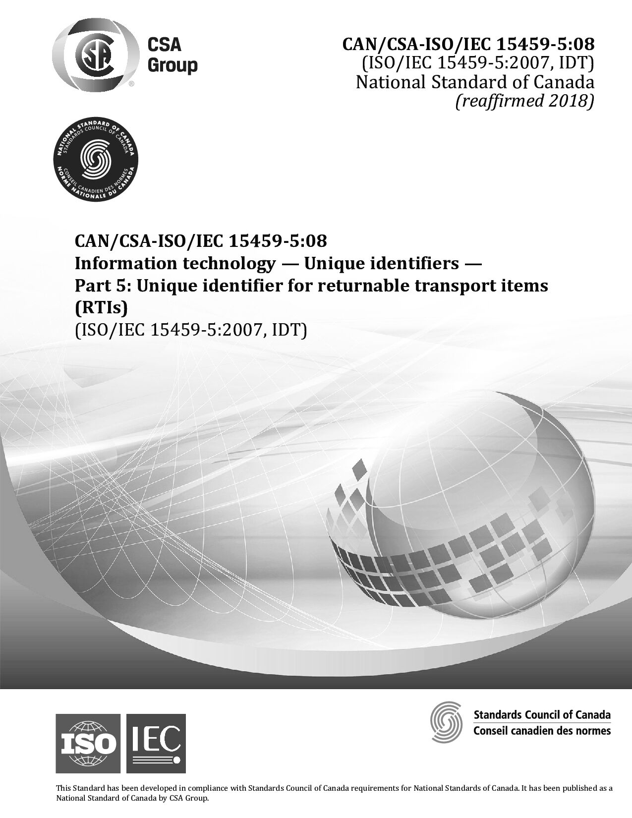 CAN/CSA-ISO/IEC 15459-5-2008(R2018)封面图