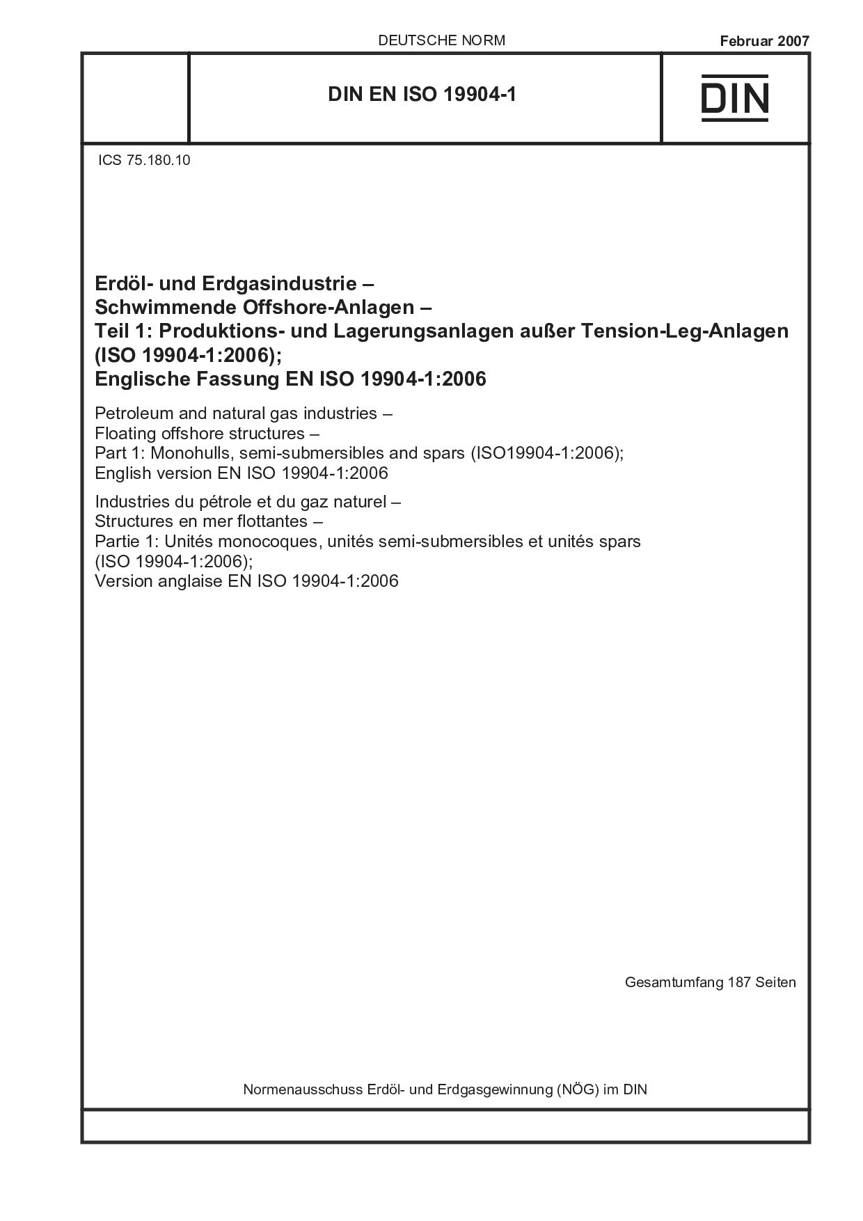 DIN EN ISO 19904-1:2007封面图