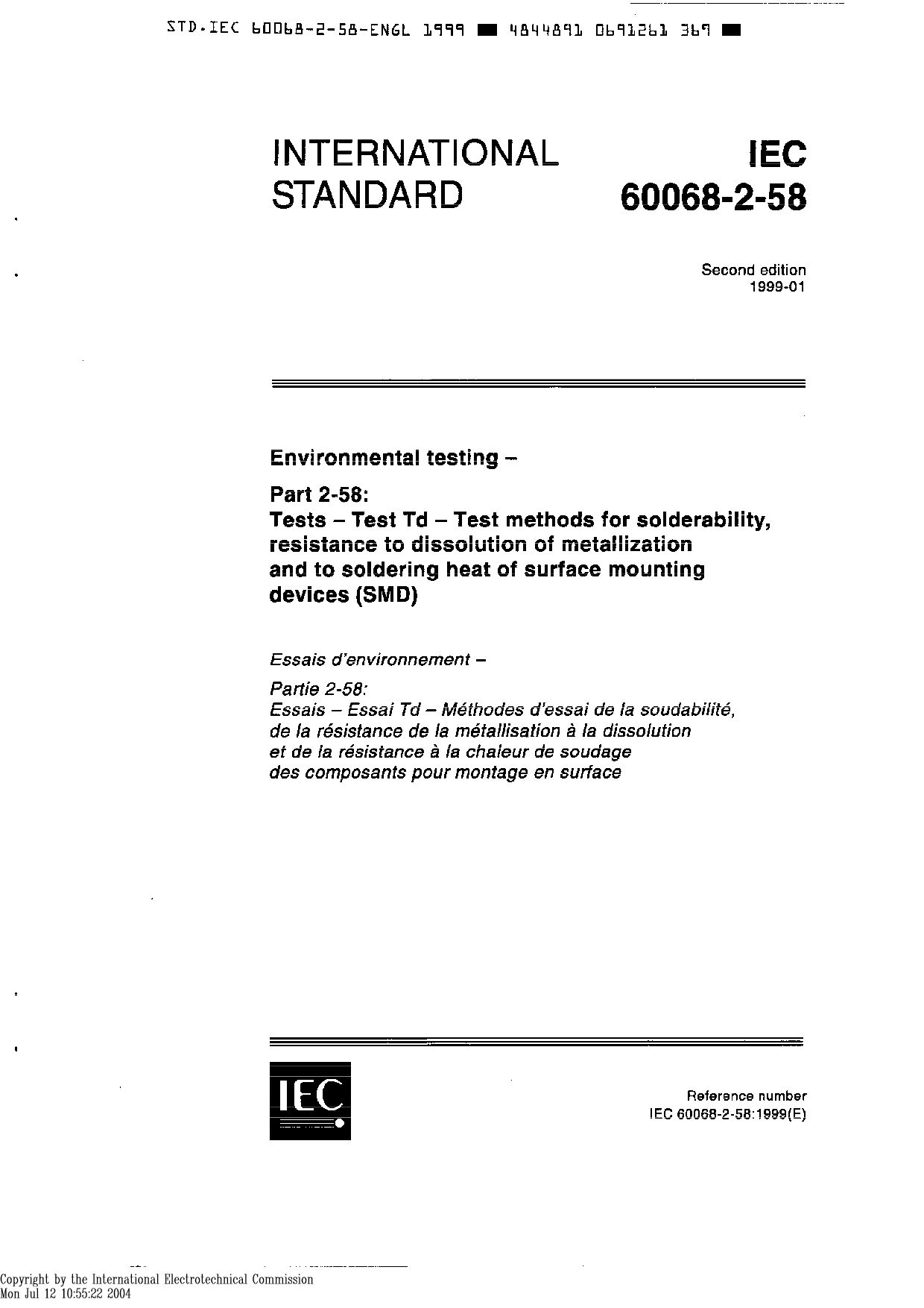 IEC 60068-2-58:1999封面图