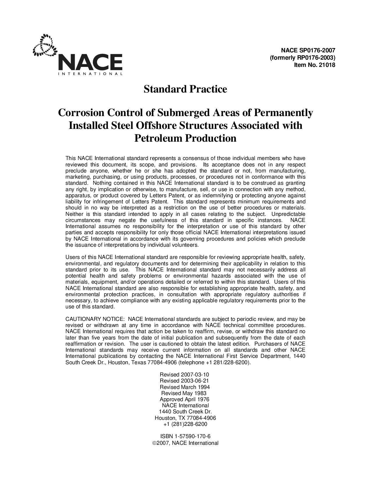 NACE SP0176-2007封面图