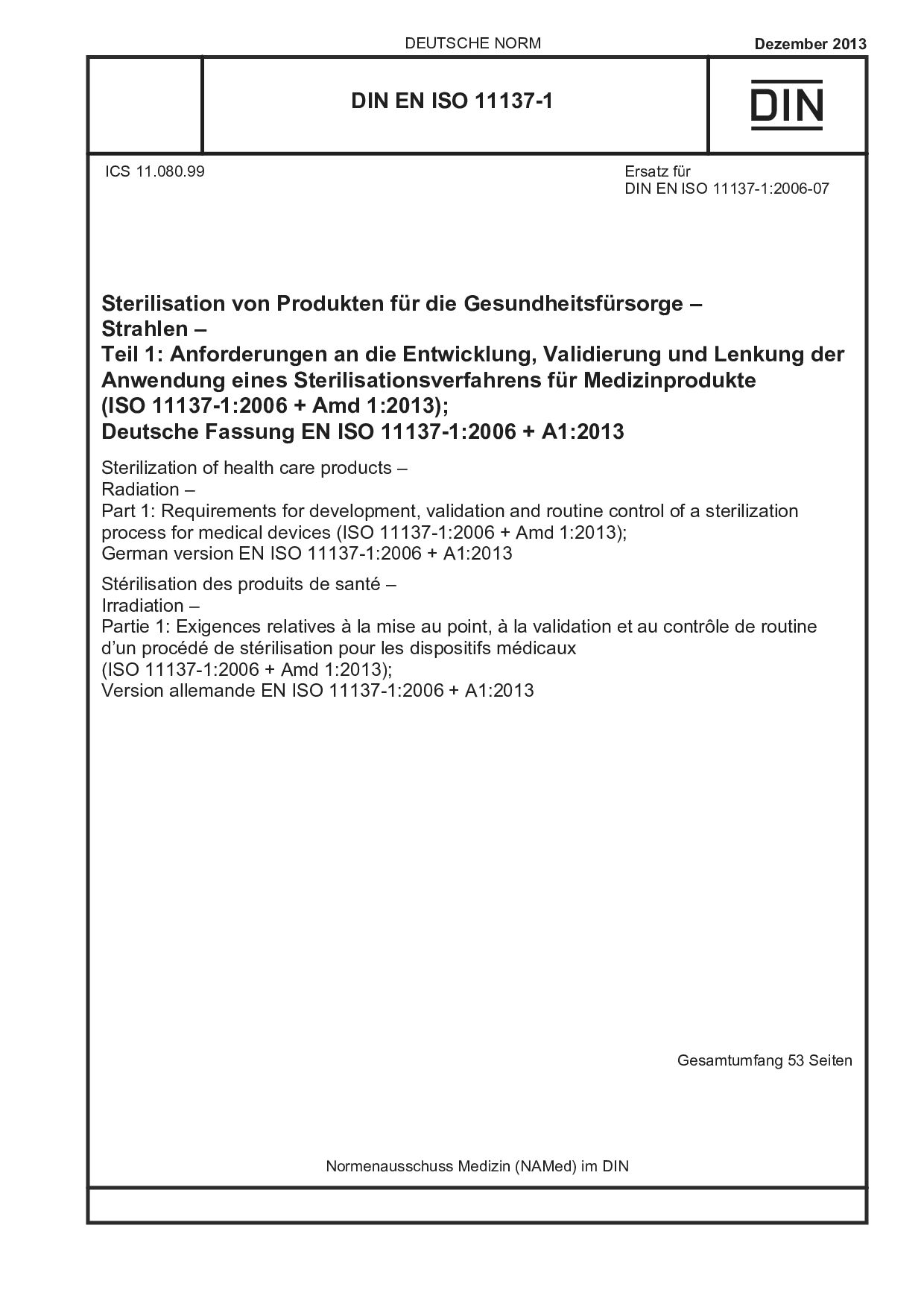 DIN EN ISO 11137-1:2013封面图